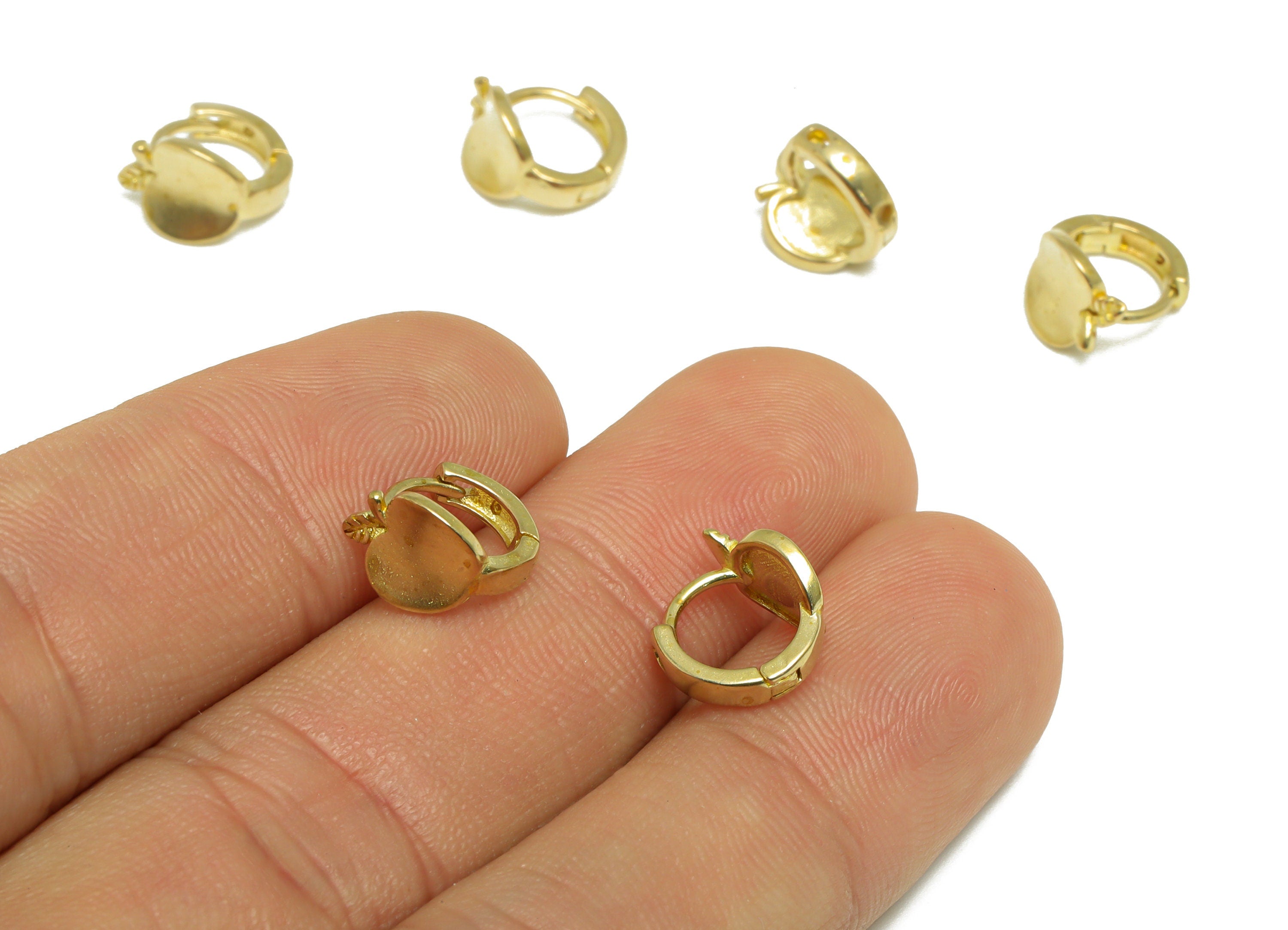 Bent Apple Huggie Hoop Earring - Raw Brass Apple Earring Clasp - Brass Huggie Hoop Earring - Mini Hoop Earring - 9.4x9x6.9mm - PP9658 - DOMEDBAZAAR