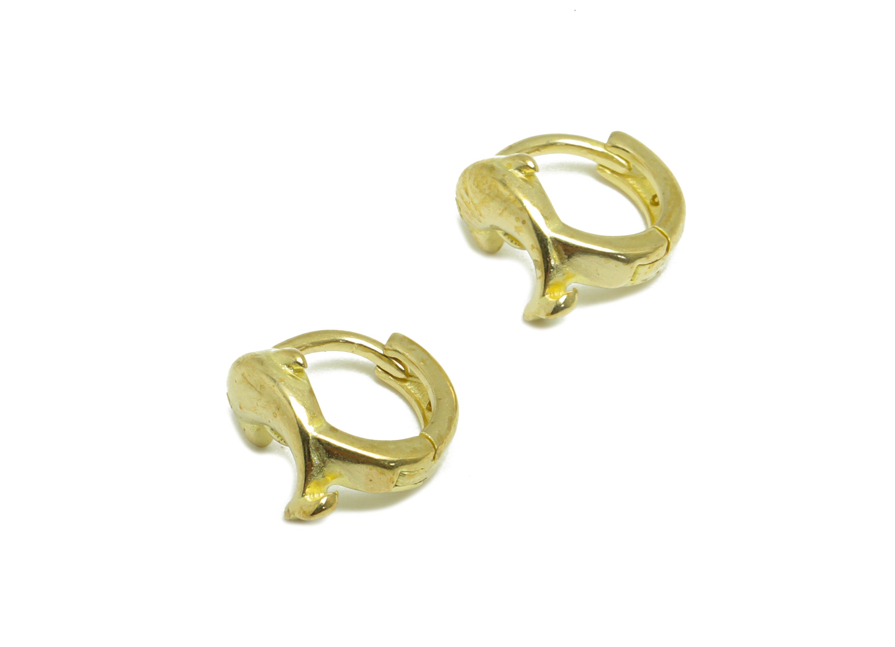 Brass Dolphin Huggie Hoop Earring - Raw Brass Fish Hoop Earring - Brass Animal Huggie Hoop Earring- Marine Huggie Hoop - 9.7x9x5mm - PP9667 - DOMEDBAZAAR