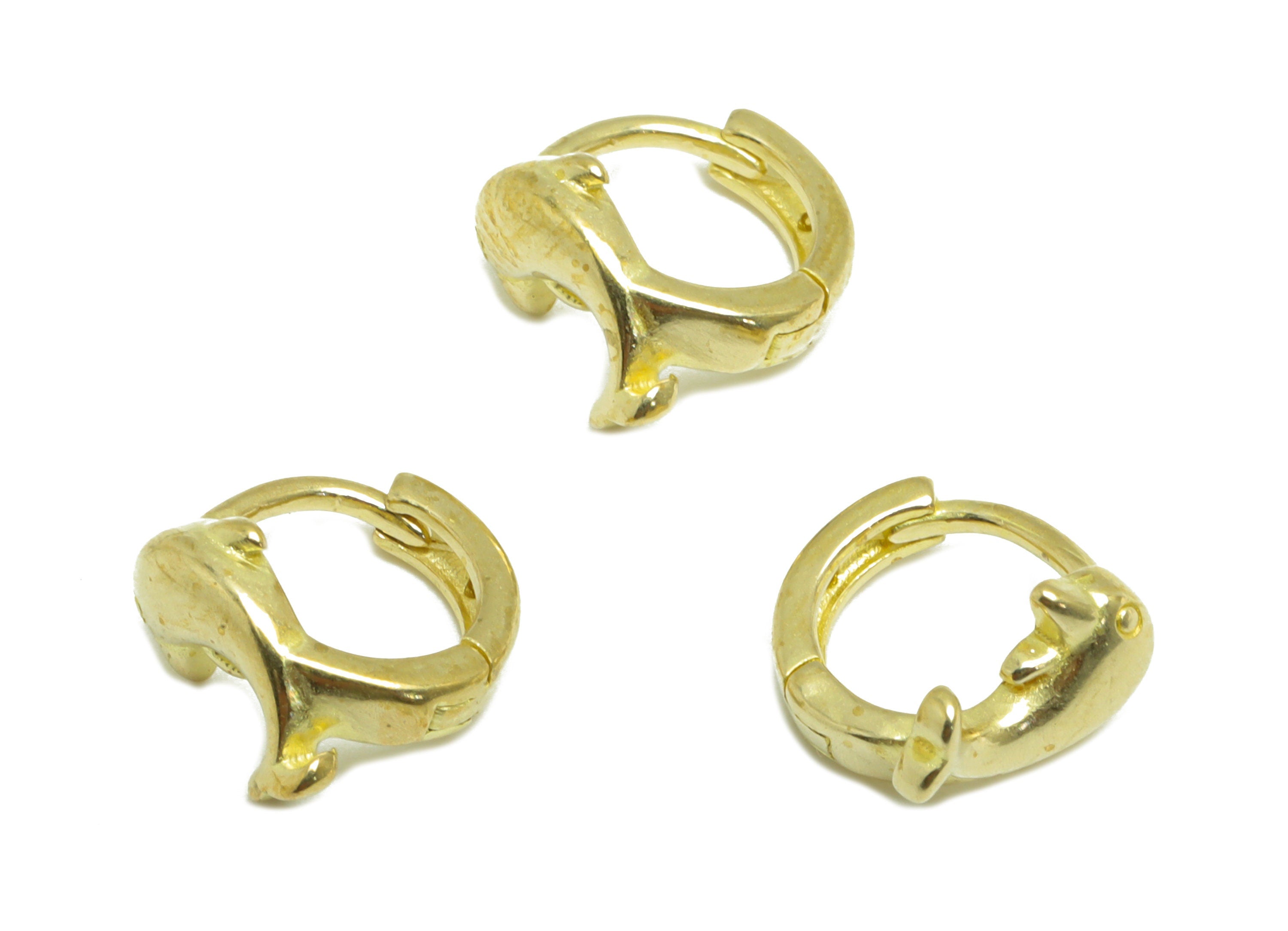 Brass Dolphin Huggie Hoop Earring - Raw Brass Fish Hoop Earring - Brass Animal Huggie Hoop Earring- Marine Huggie Hoop - 9.7x9x5mm - PP9667 - DOMEDBAZAAR