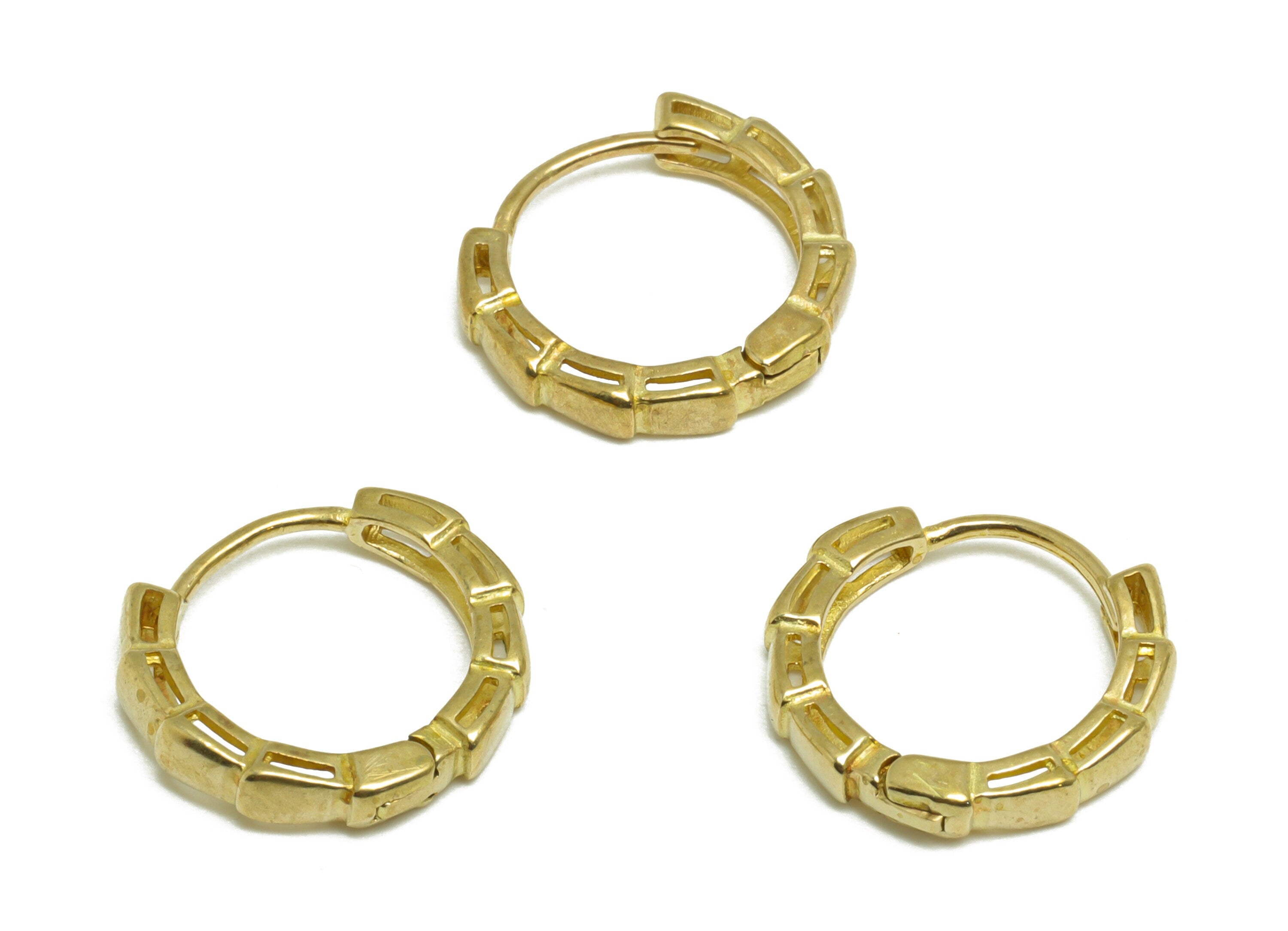 Brass Snake Huggie Hoop Earring - Raw Brass Textured Hoop Earring - Brass Circle Huggie Hoop Earring-  Huggie Hoop - 14.4x13x2.61mm - PP9637 - DOMEDBAZAAR