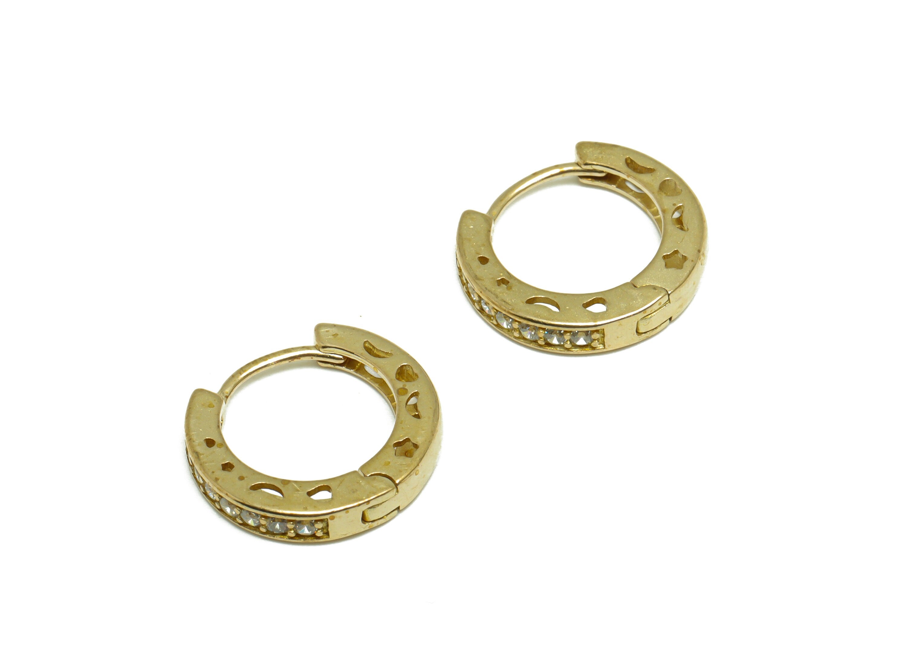 Brass CZ Crescent Huggie Hoop Earring - Raw Brass Cetestial Earring Clasp - Brass Cubic Zircon Hoop Huggie Clasp Earring - 15x14x3mm -PP9666 - DOMEDBAZAAR