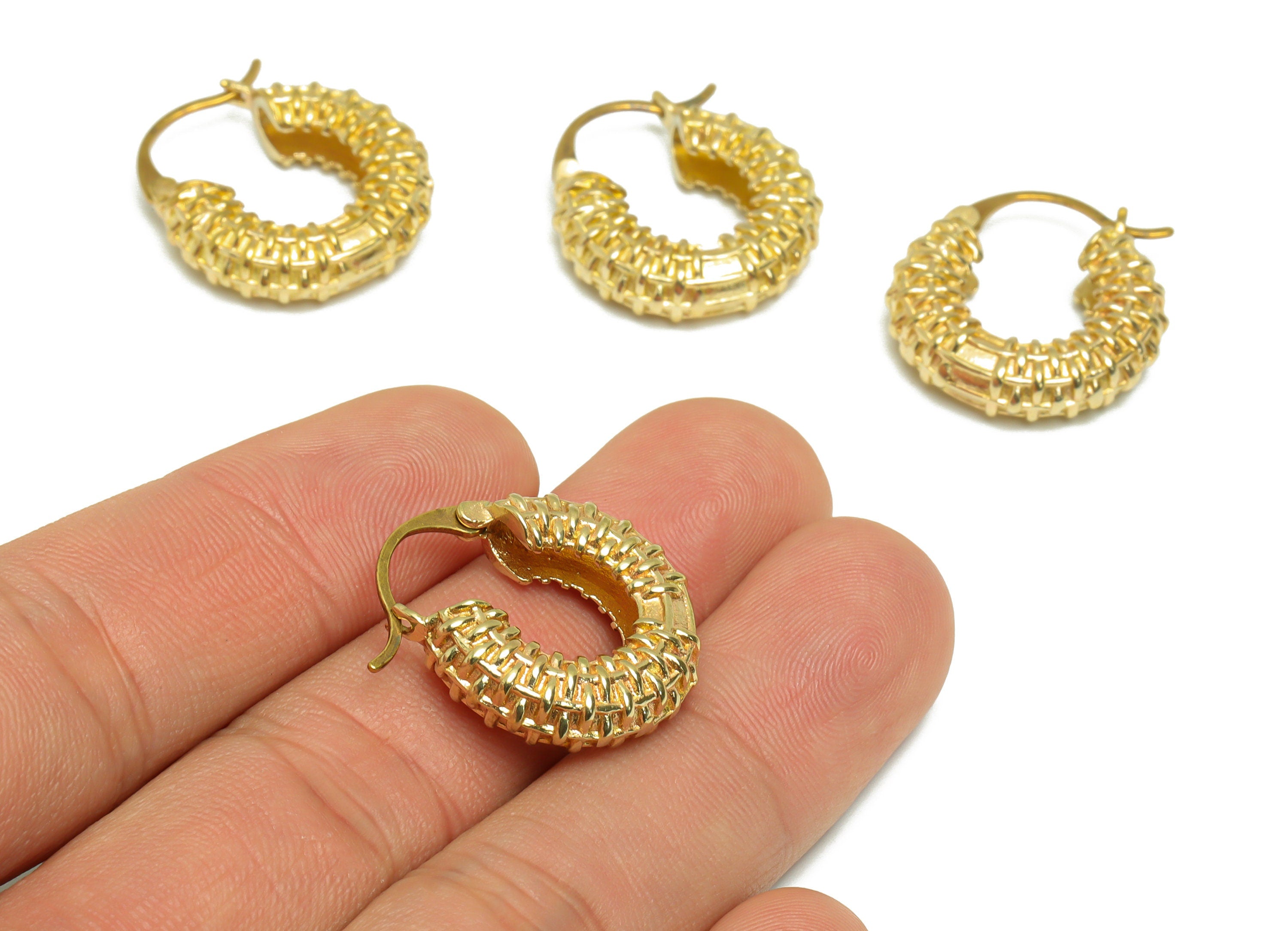 Brass Textured Hinged Back Earring - Raw Brass Thick Hoop Earring - Brass Textured Hoop Earring - Hinged Back Earring - 24x21x10mm - PP9502 - DOMEDBAZAAR