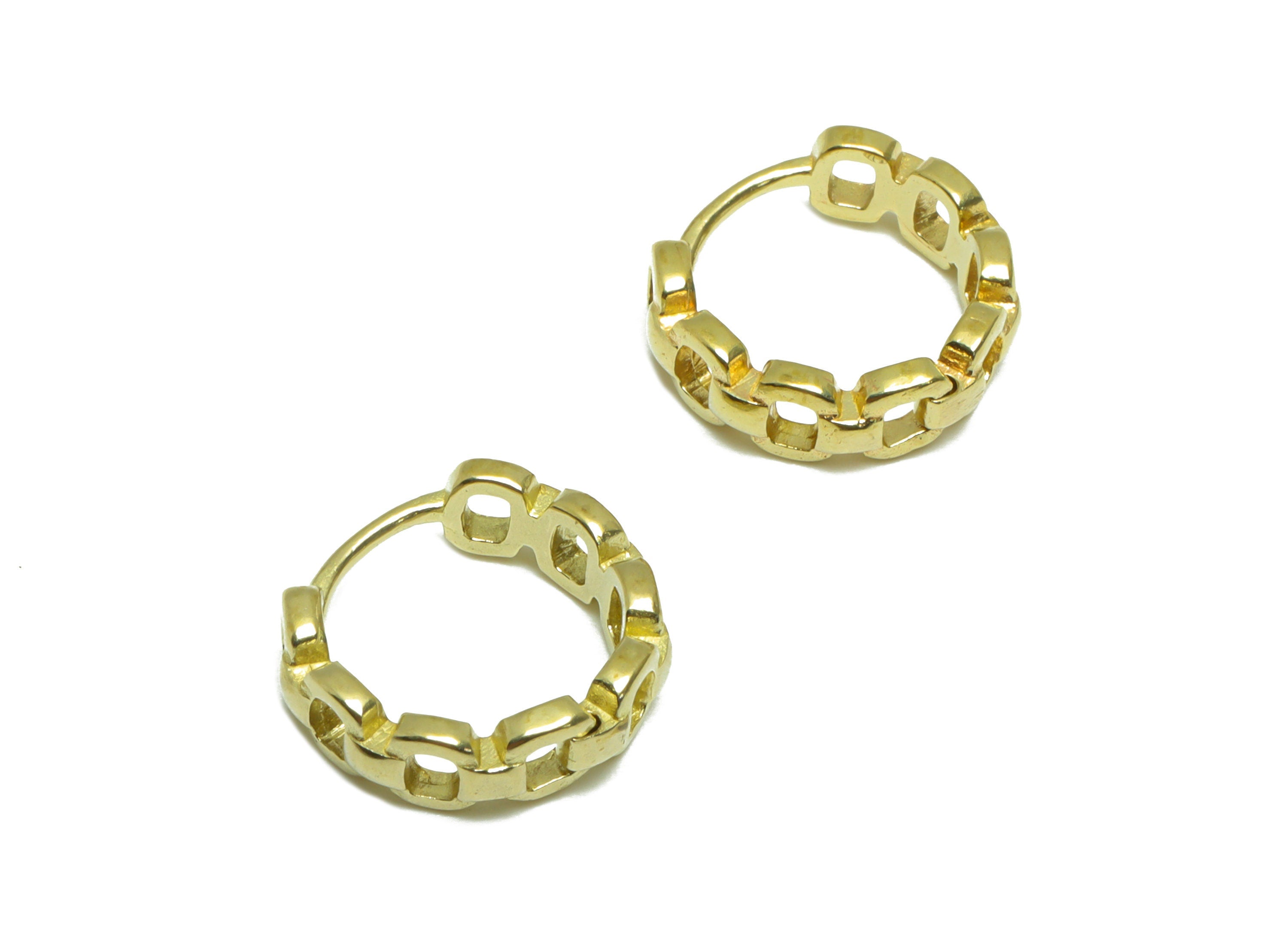 Brass Rope Chain Huggie Hoop Earring - Raw Brass Hoop Huggie Earring - Brass Circle Link Huggie Hoop Earring - 11.89x12.72x2.25mm - PP9534 - DOMEDBAZAAR