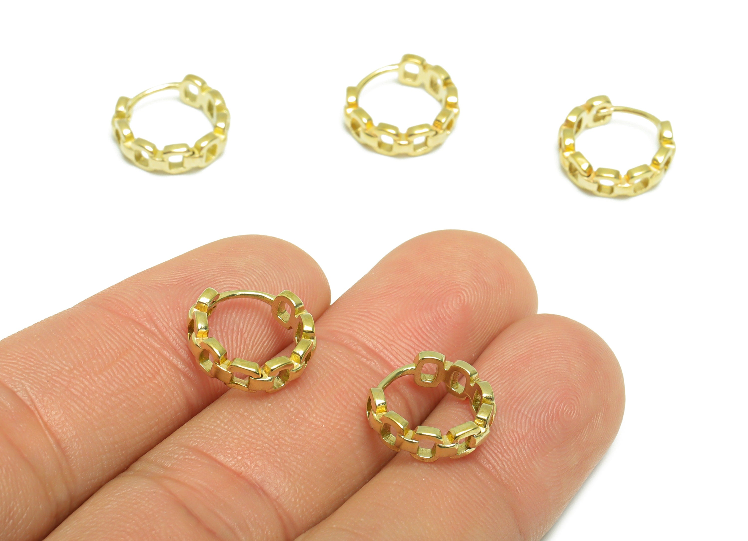 Brass Rope Chain Huggie Hoop Earring - Raw Brass Hoop Huggie Earring - Brass Circle Link Huggie Hoop Earring - 11.89x12.72x2.25mm - PP9534 - DOMEDBAZAAR