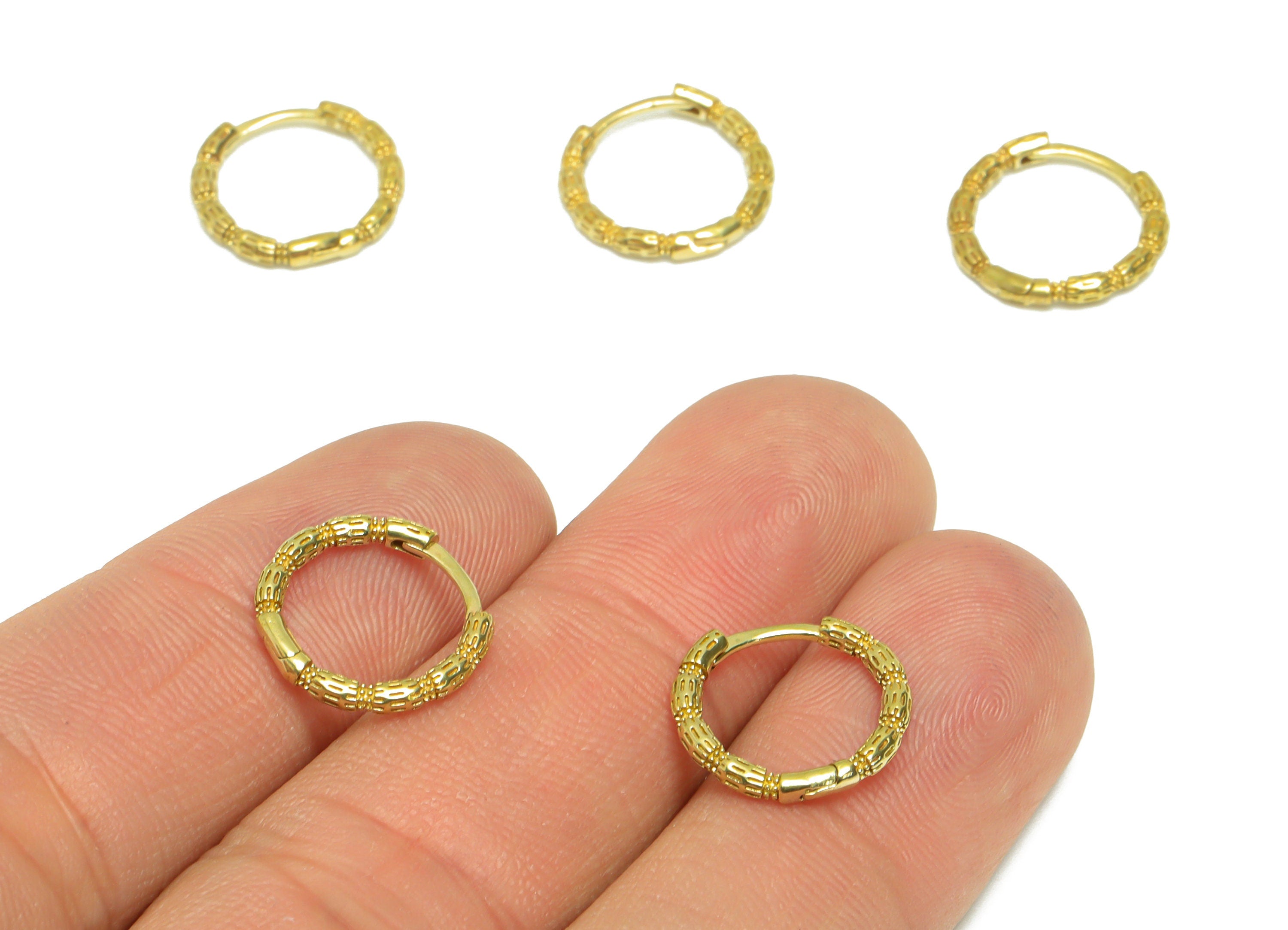Brass Textured Huggie Hoop Earring - Raw Brass Hoop Huggie Earring - Brass Round Huggie Hoop Earring - 12.65x13.66x1.72mm - PP9530 - DOMEDBAZAAR