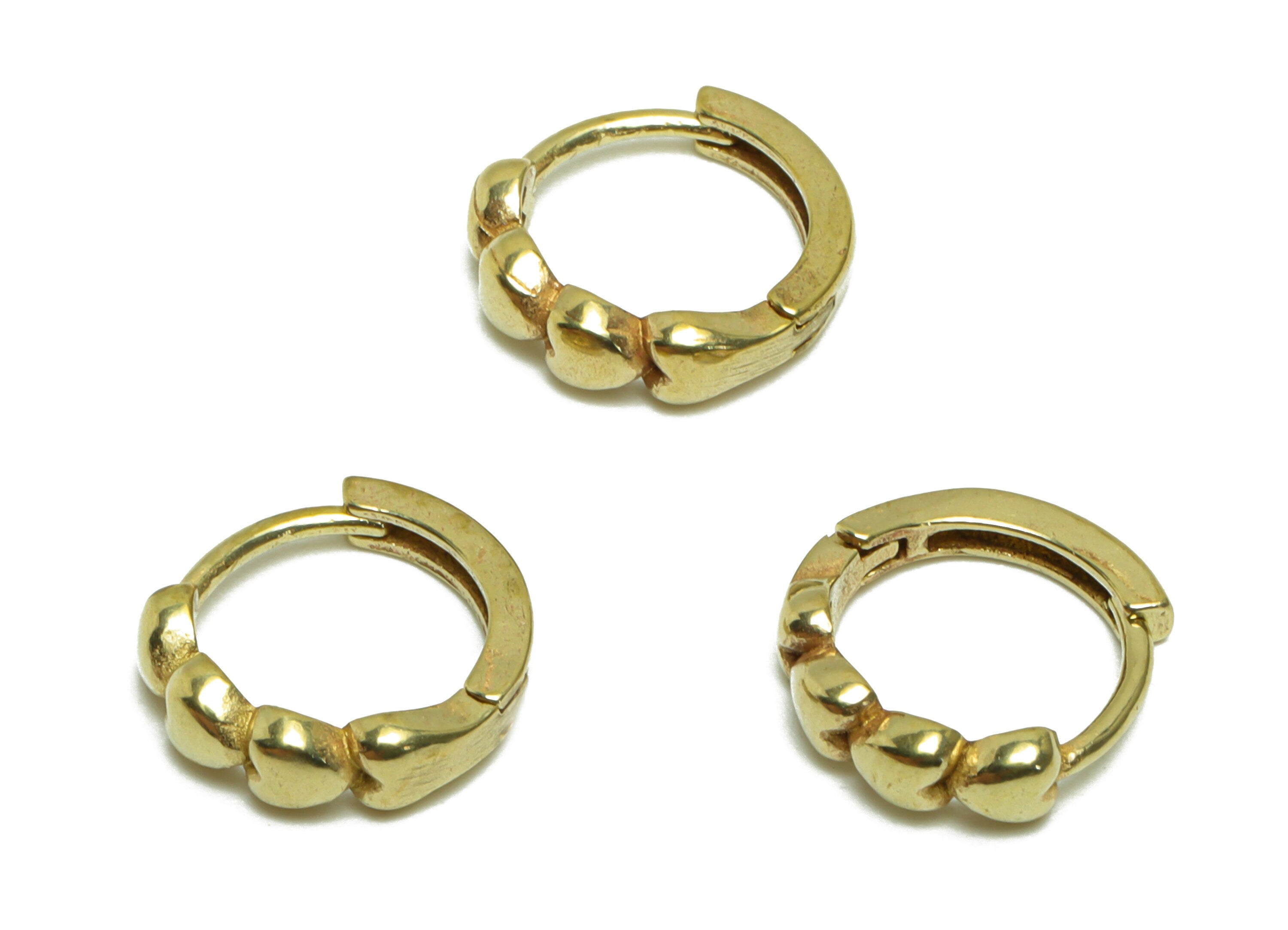 Brass Heart Huggie Hoop Earring - Raw Brass Heart Hoop Huggie Earring - Brass Round Huggie Hoop Earring - 11.57x12.33x2.20mm - PP9501 - DOMEDBAZAAR