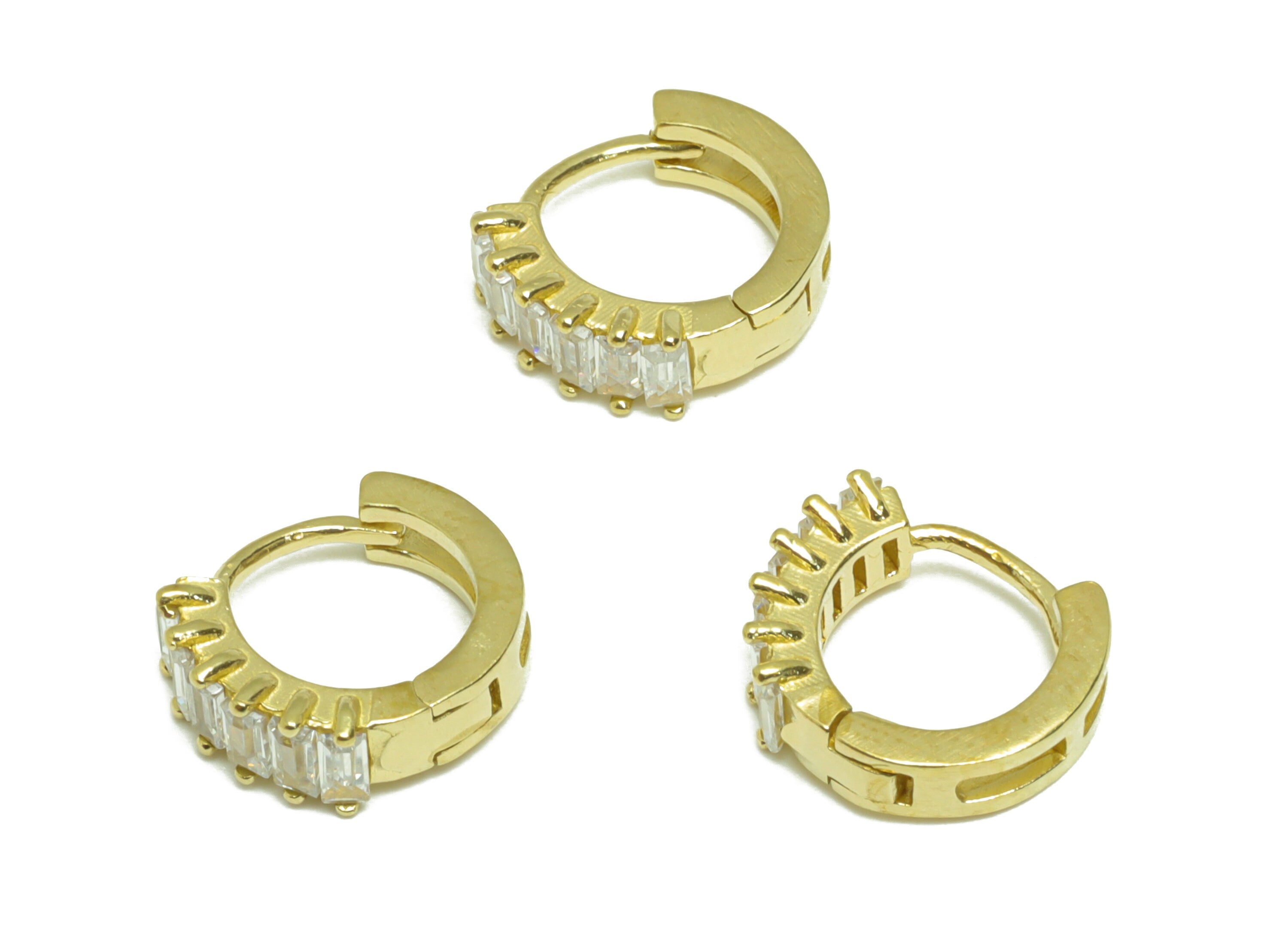 Brass CZ Round Huggie Hoop Earring - Raw Brass Cubic Zircon Hoop Huggie Earring - Brass Mini Huggie Hoop Earring - 10.41x11.37x2mm - PP9513 - DOMEDBAZAAR