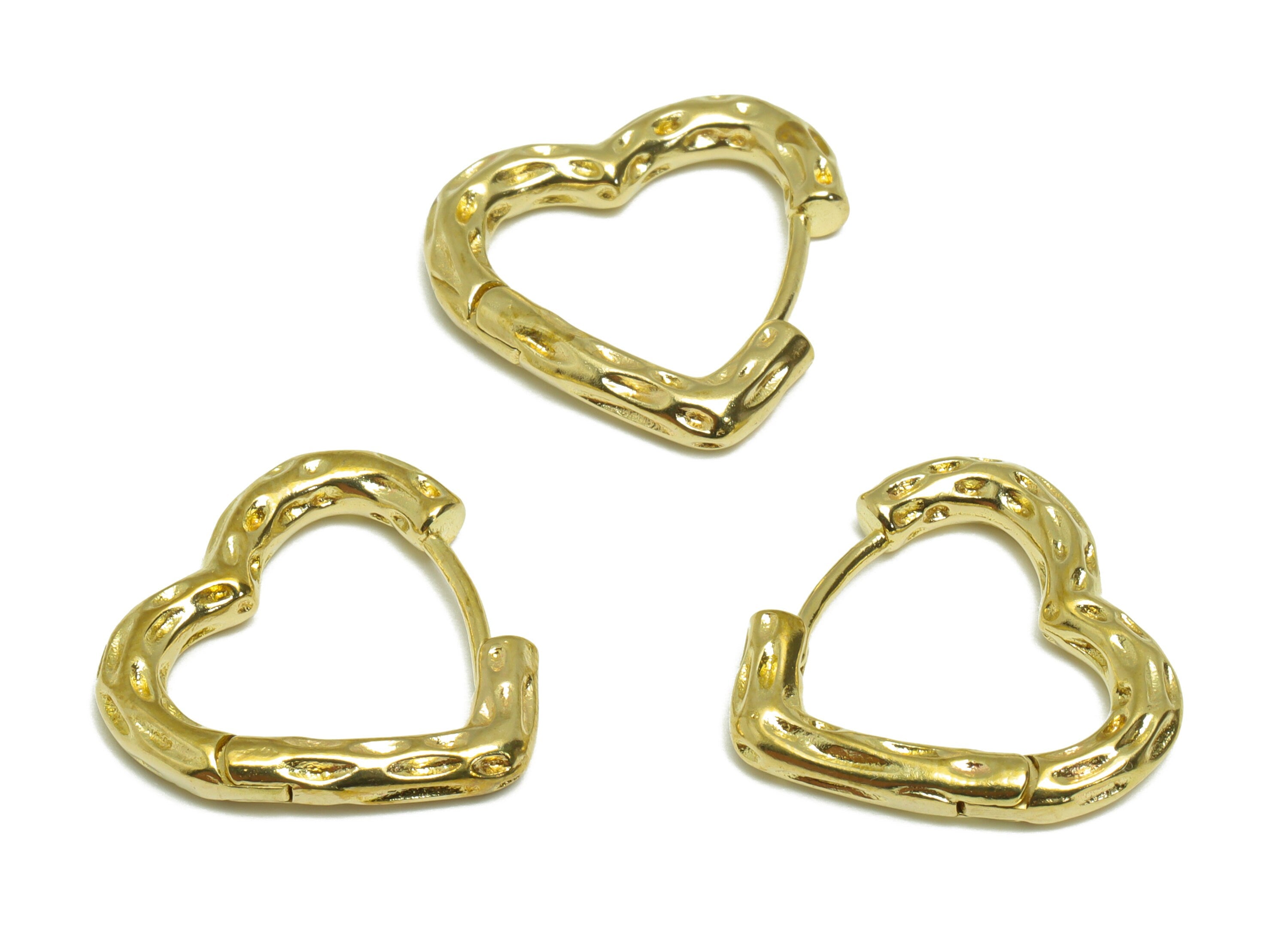 Brass Textured Heart Huggie Hoop Earring - Raw Brass Heart Hoop Clasp Huggie Earring - Brass Huggie Hoop Earring - 17.97x18.92x3mm - PP9504 - DOMEDBAZAAR