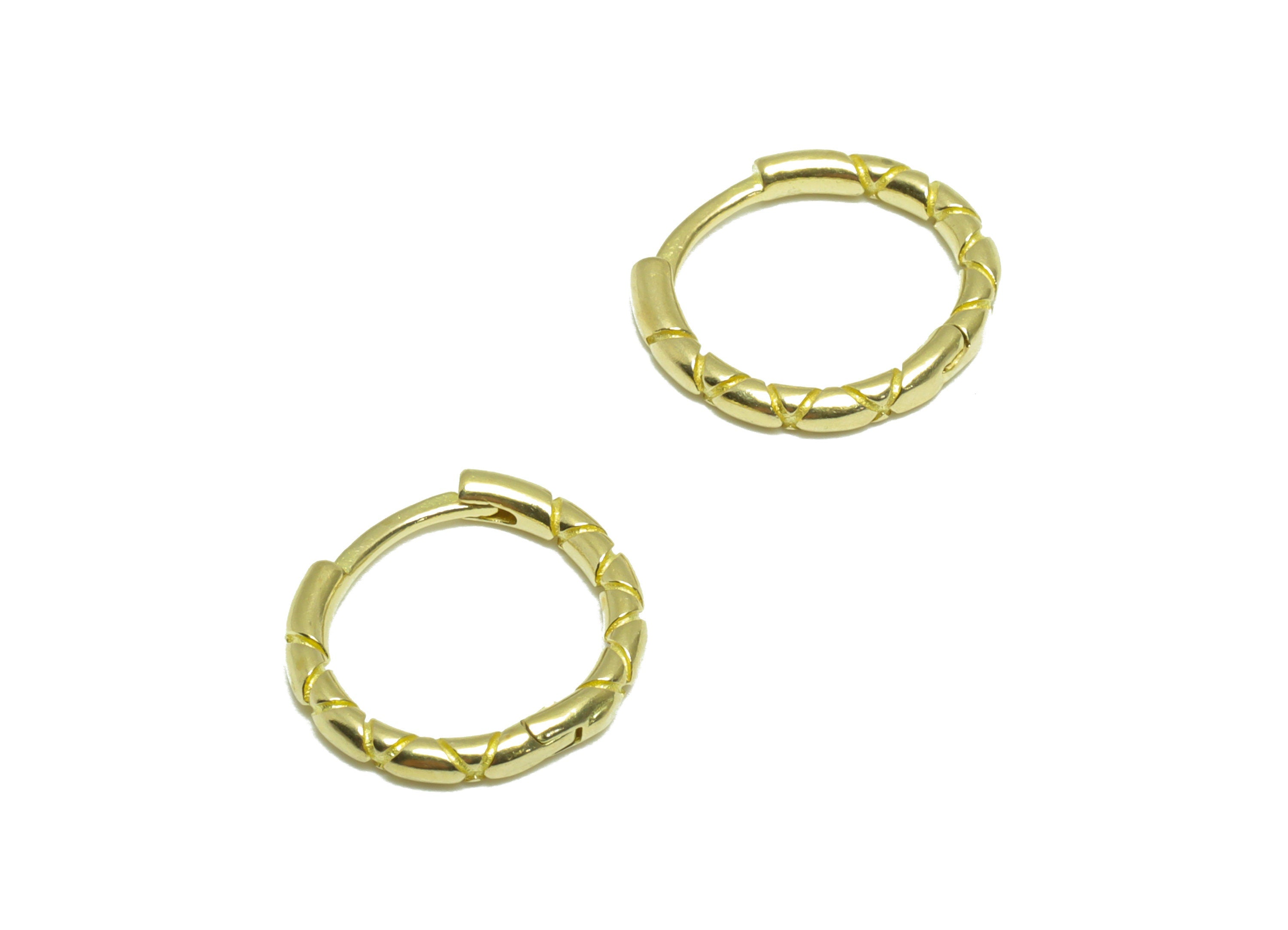 Brass Textured Huggie Hoop Earring - Raw Brass Hoop Huggie Earring With Loop - Brass Round Huggie Hoop Earring - 12.53x12.62x1.71mm - PP9532 - DOMEDBAZAAR