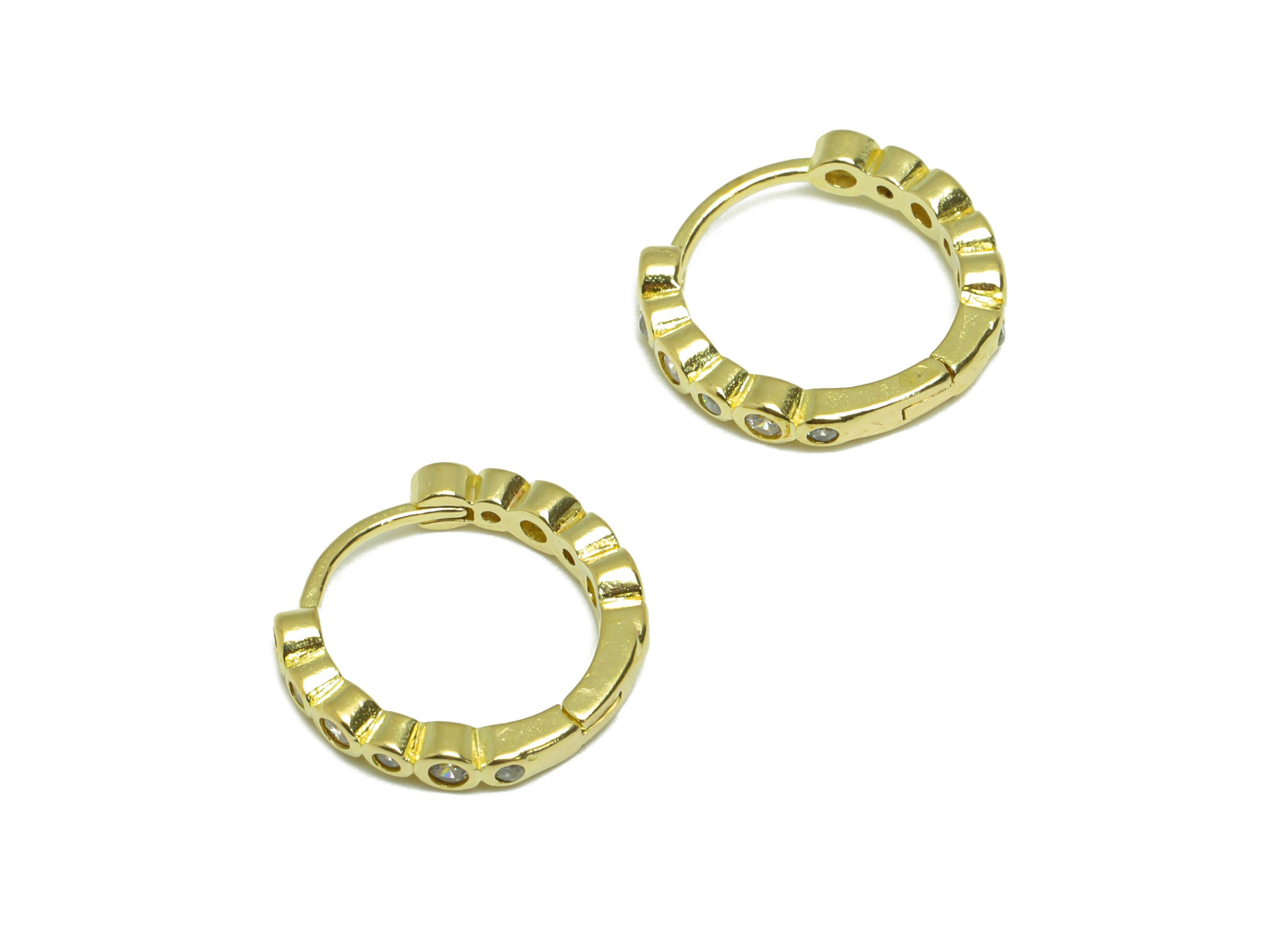 Brass CZ Round Huggie Hoop Earring - Raw Brass Cubic Zircon Hoop Huggie Earring - Brass Beaded Huggie Hoop Earring - 14.10x12x2mm - PP9531 - DOMEDBAZAAR