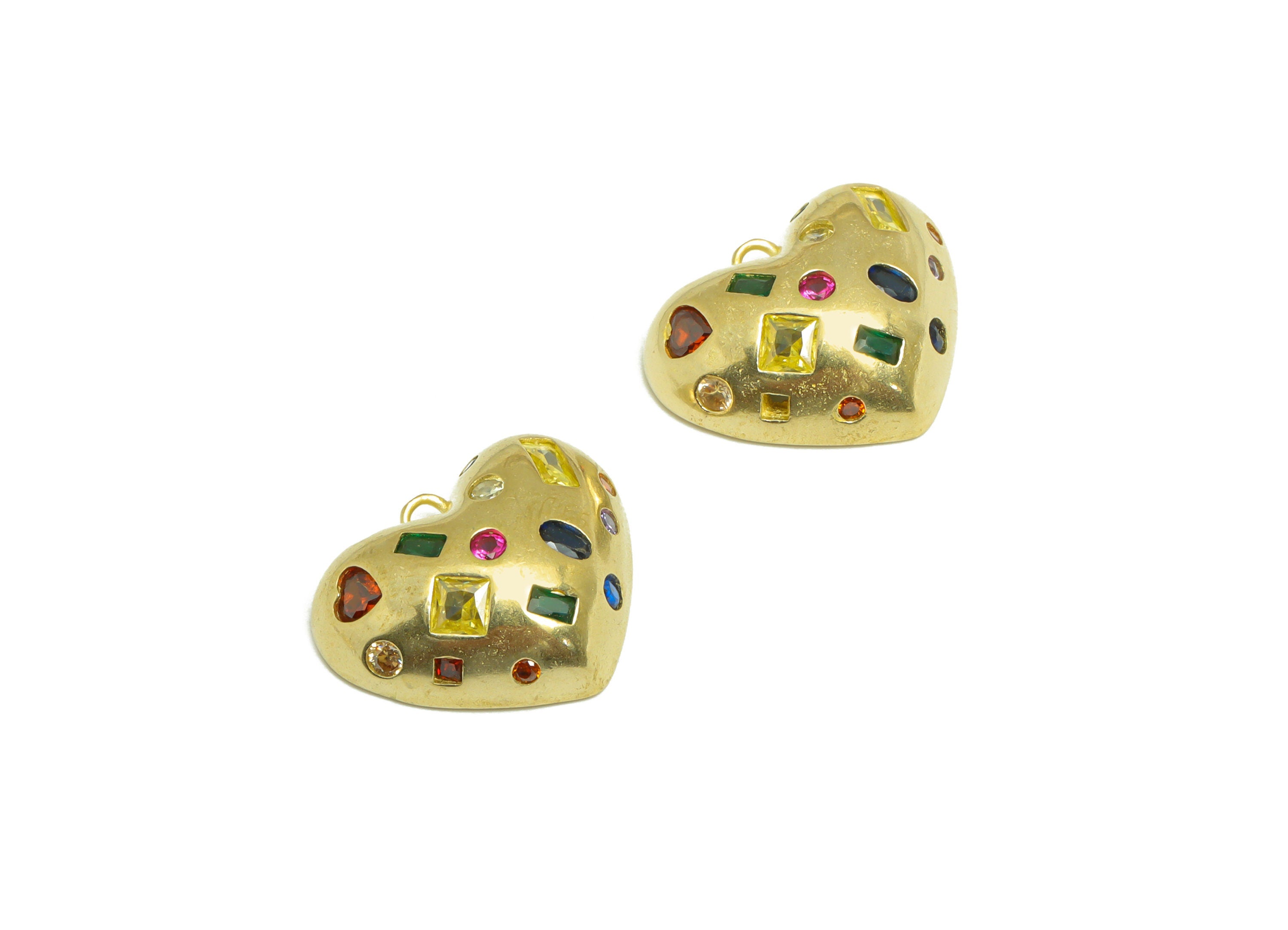 Brass CZ Heart Earring Charm - Brass Cubic Zircon Earring Pendant - Raw Brass Geometry CZ Rainbow Earring Charm - 14.7x18.1x5.74mm - PP9634 - DOMEDBAZAAR