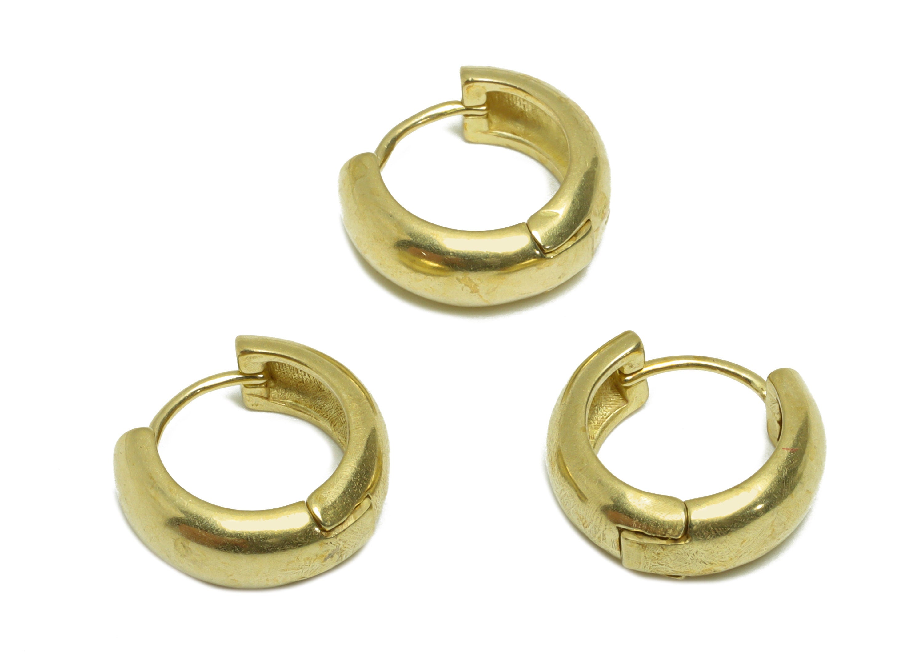 Brass Round Huggie Hoop Earring - Raw Brass Thick Wire Earring Clasp - Brass Clasp Earring - Clasp Hoop Earring - 14.2x13.1x5.2mm - PP9659 - DOMEDBAZAAR
