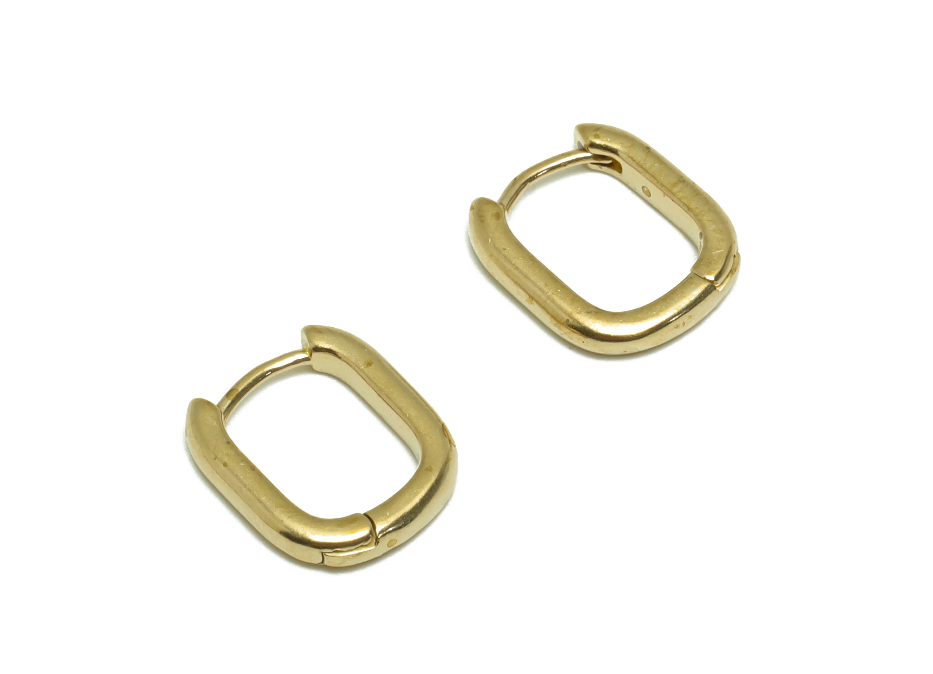 Brass Rectangle Huggie Hoop Earring - Raw Brass Hoop Wire Earring - Brass Geometry Earring - Clasp Hoop Earring - 11.4x10.1x2.12mm - PP9729 - DOMEDBAZAAR