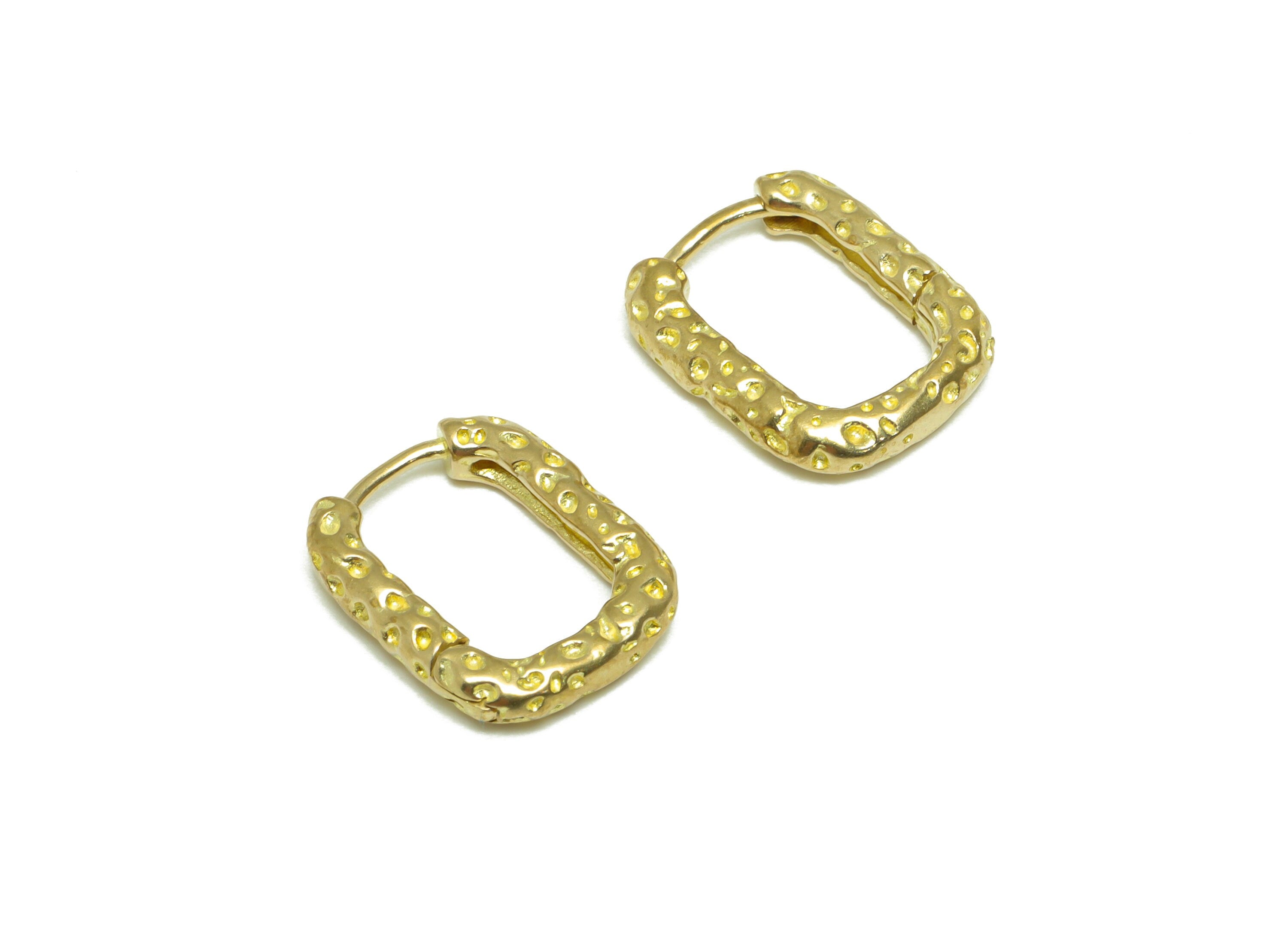 Brass Rectangle Huggie Hoop Earring - Raw Brass Textured Hoop Earring - Brass Hoop Earring - Brass Hoop Earring - 15x12.4x2.96mm - PP9635 - DOMEDBAZAAR