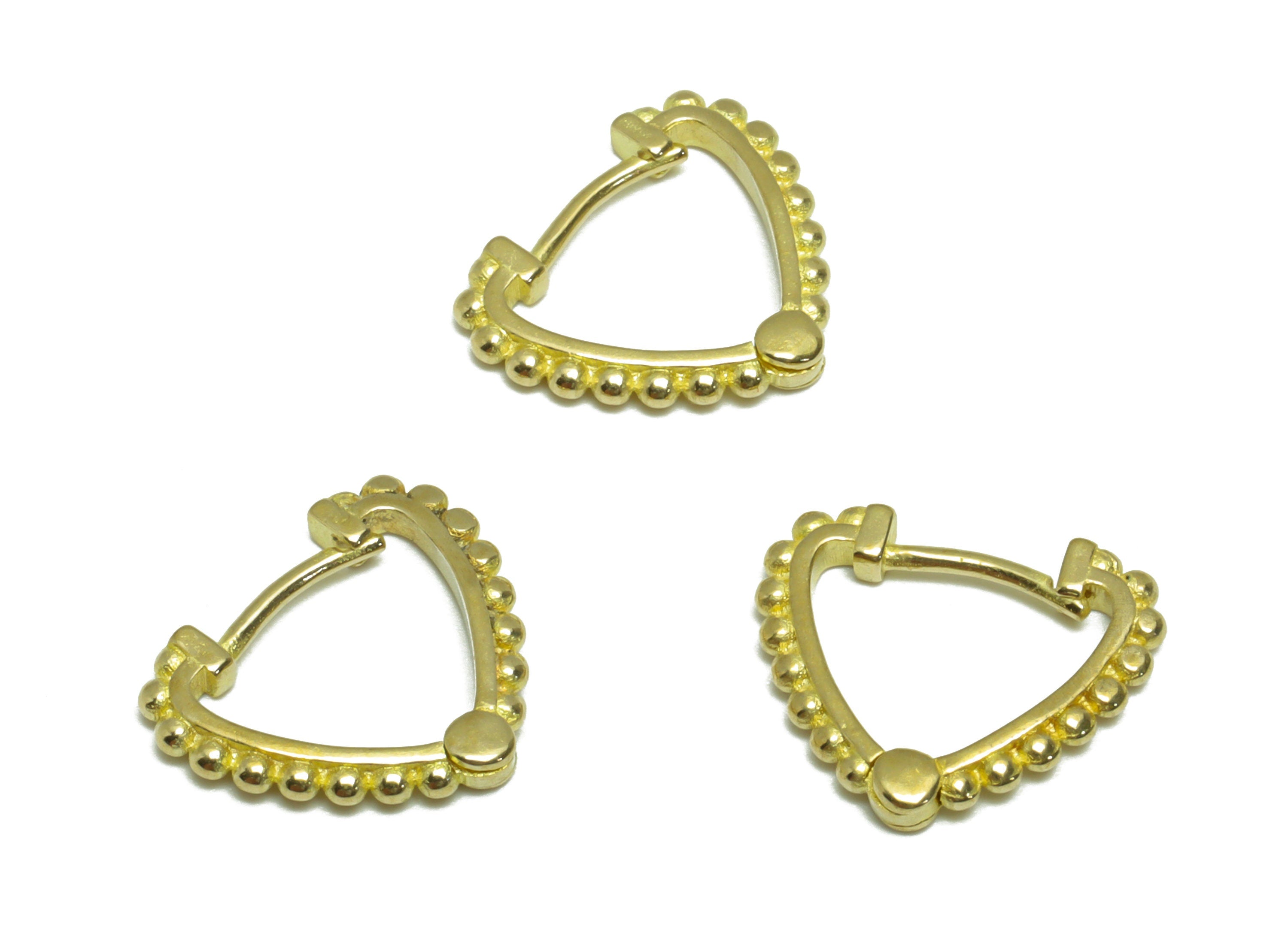 Brass Heart Huggie Hoop Earring - Raw Brass Heart Hoop Wire Earring - Brass Beaded Heart Clasp Hoop Earring - 13.2x11.8x1.7mm - PP9766 - DOMEDBAZAAR