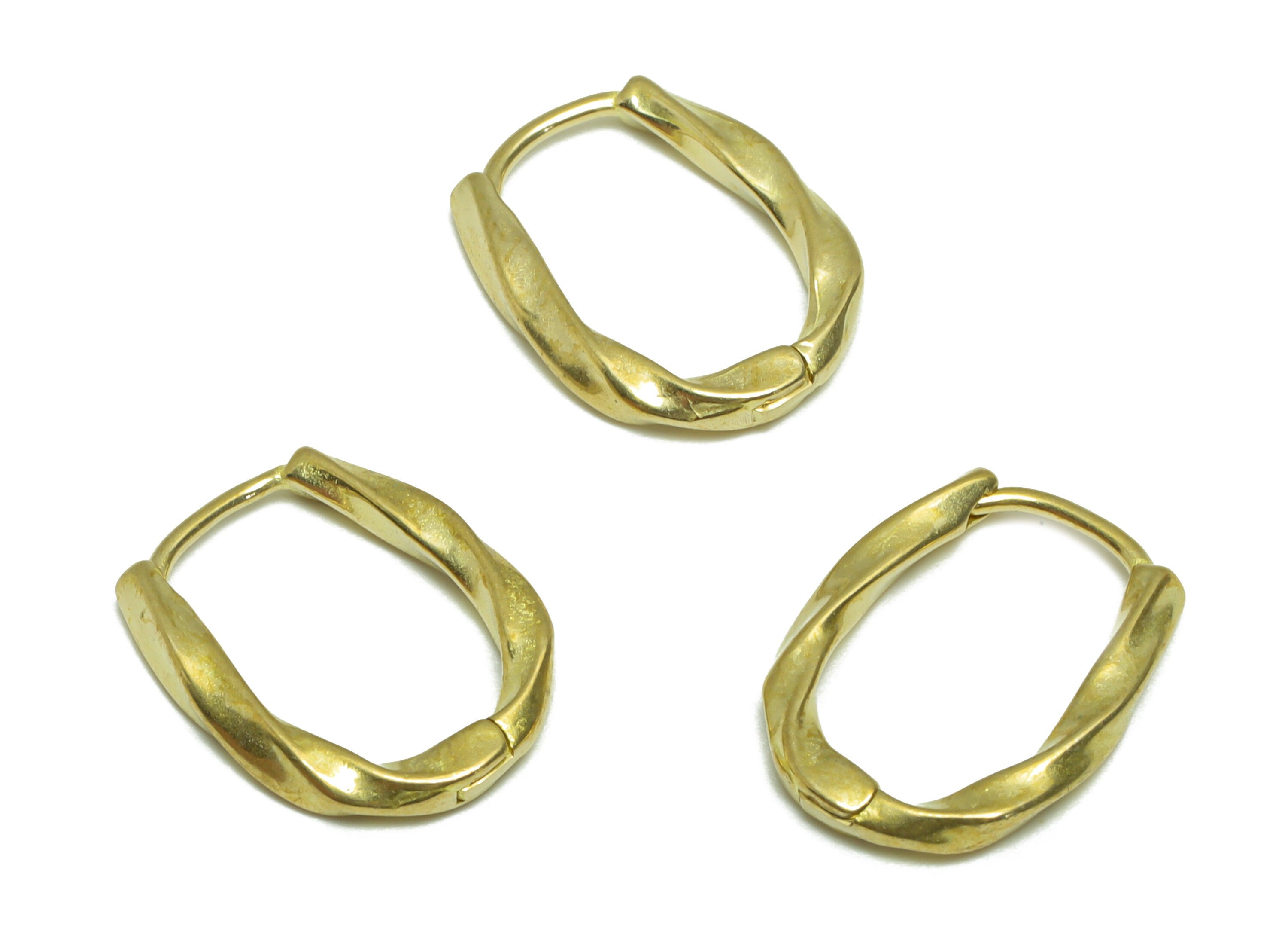 Brass Oval Huggie Hoop Earring - Raw Brass Curly Hoop Wire Earring - Brass Twisted Clasp Hoop Earring - 17.6x13.6x2.43mm - PP9760 - DOMEDBAZAAR
