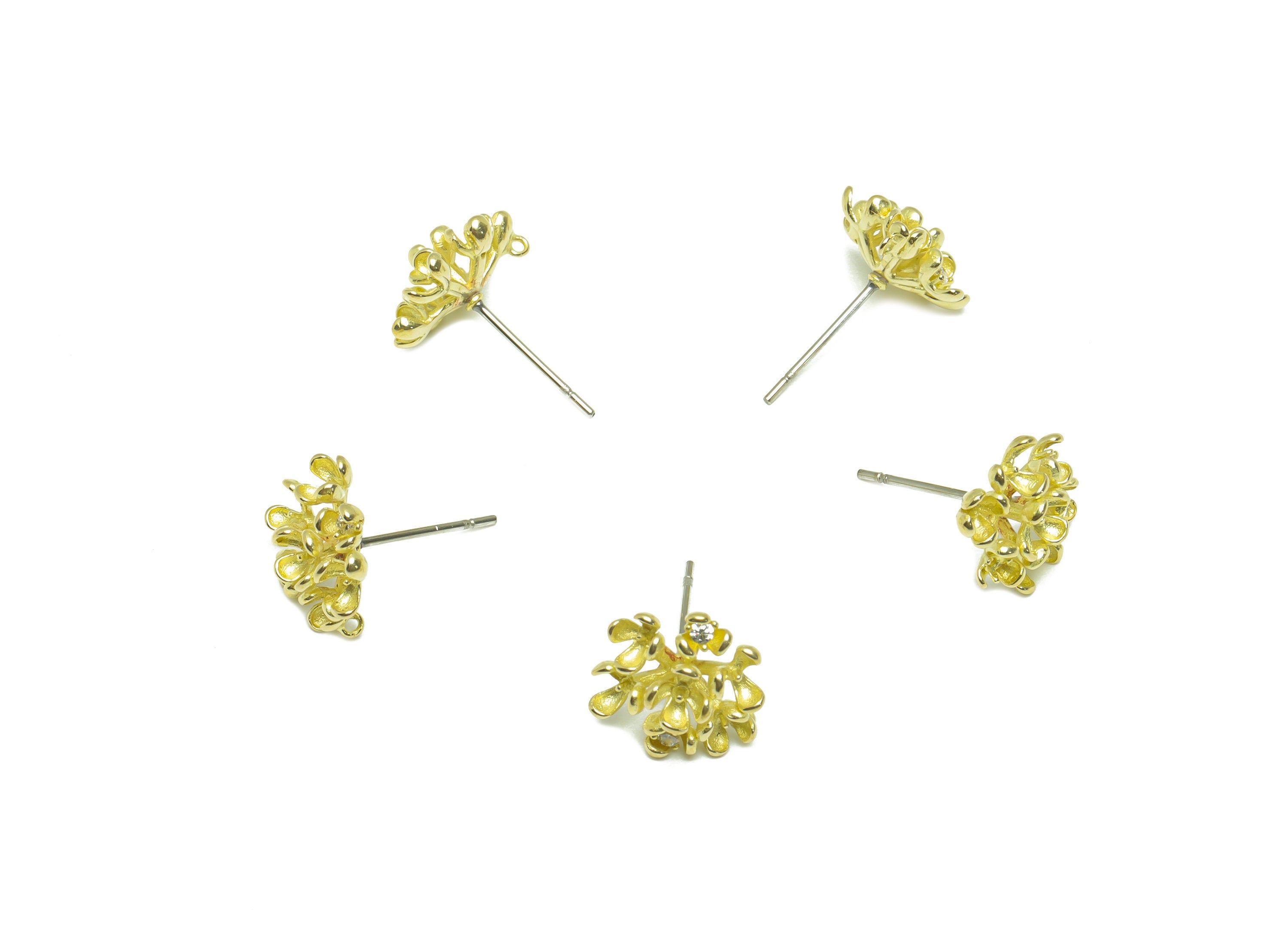 Brass CZ Flower Earring Stud - Raw Brass Cubic Zircon Flower Earring For Pearl - Pearl Setting For Earring Post - 17x12.4x5.6mm - PP9764 - DOMEDBAZAAR