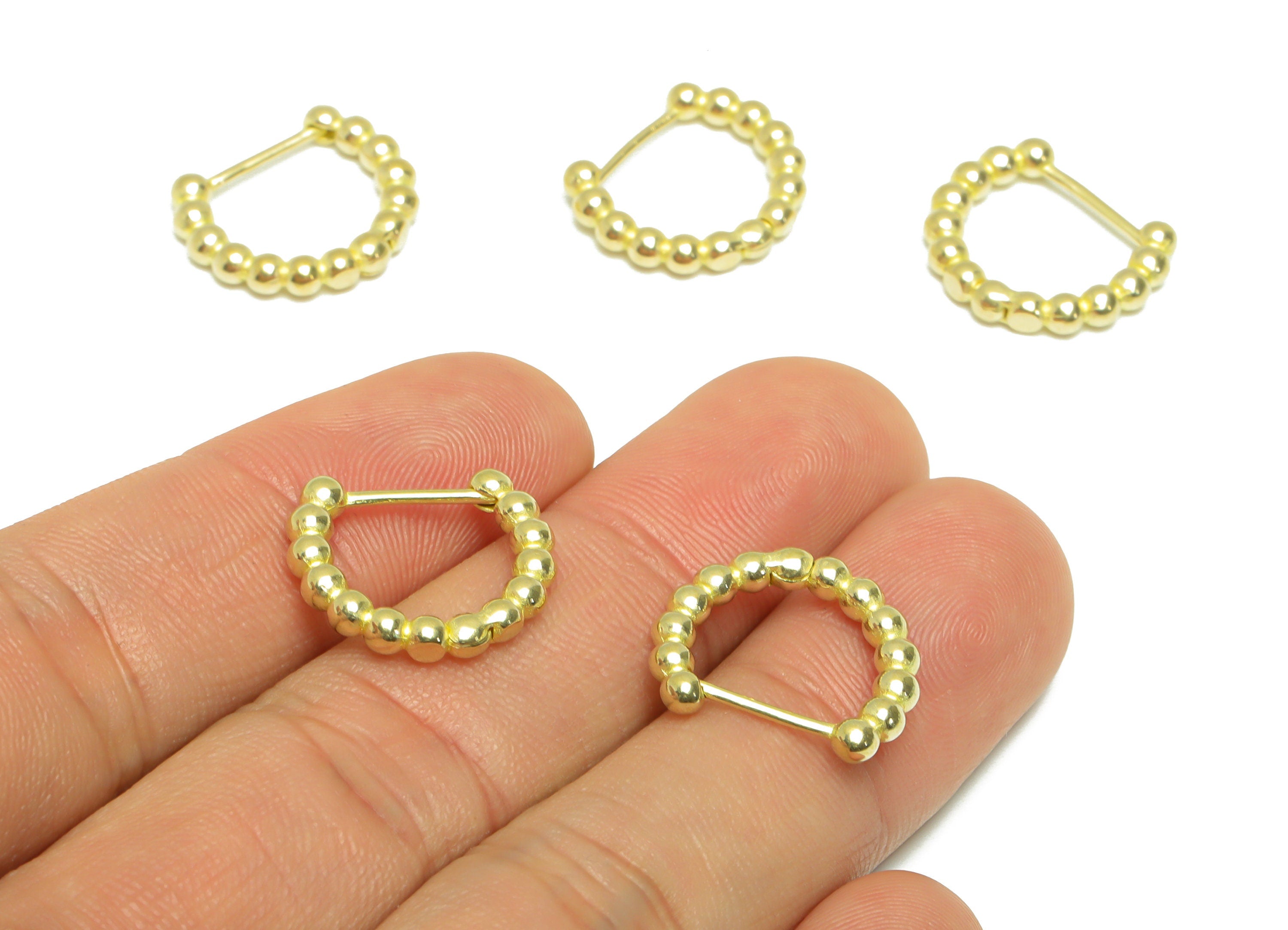 Balls Huggie Hoop C Earring - Raw Brass Circle Wire Earring Clasp - Brass Balls Hoop Huggie Earring - 17.4x15.1x2.92mm - PP9755 - DOMEDBAZAAR