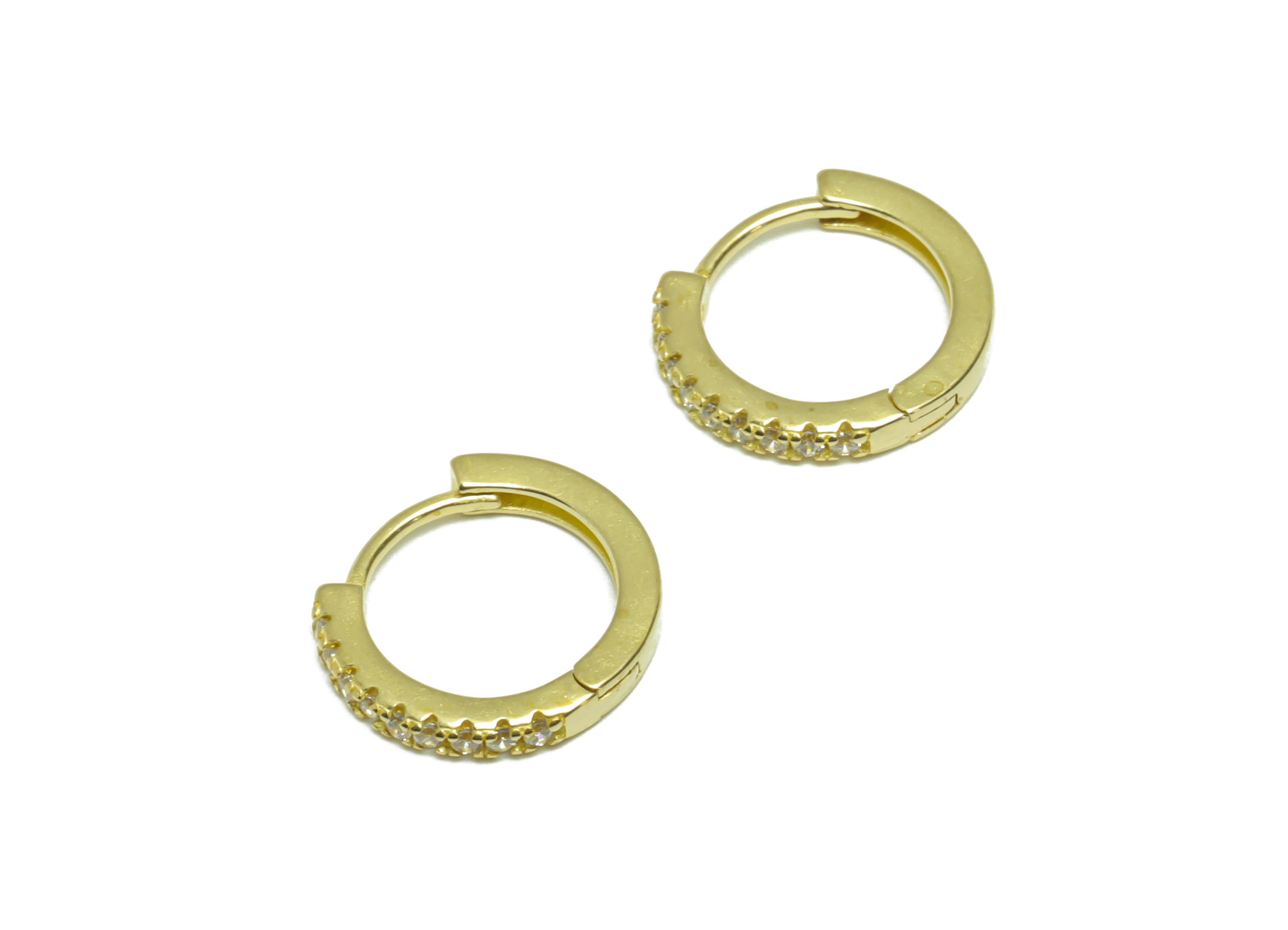 Brass Round CZ Huggie Hoop Earring - Raw Brass Circle Wire Hoop Clasp Earring - Brass Cubic Zircon Hoop Earring - 14.2x13x2.17mm - PP9716 - DOMEDBAZAAR