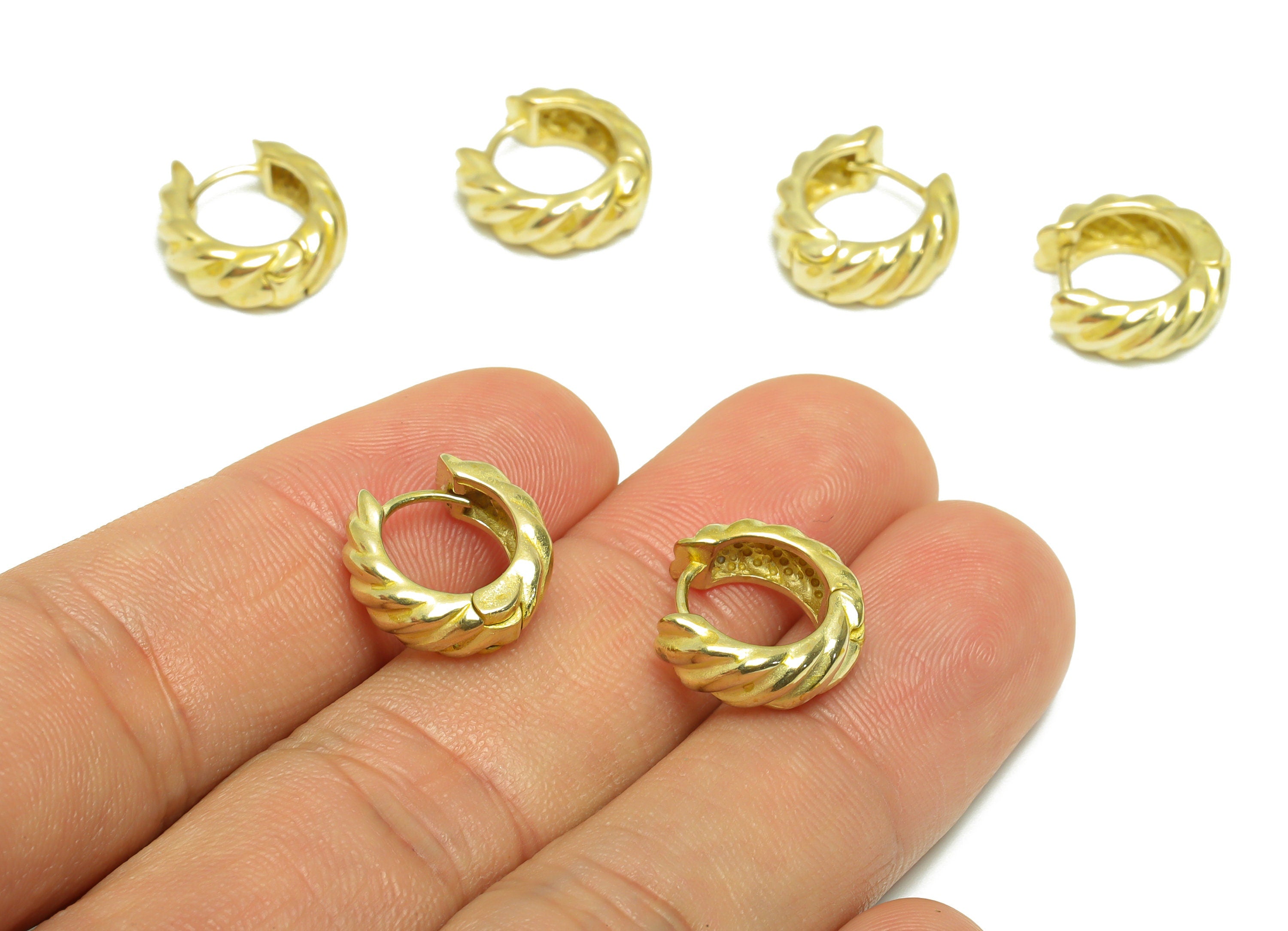 Brass Textured Huggie Hoop Earring - Raw Brass Twisted Wire Earring Clasp - Brass Twisted Huggie Earring - 14x13.4x5.2mm - PP9727 - DOMEDBAZAAR