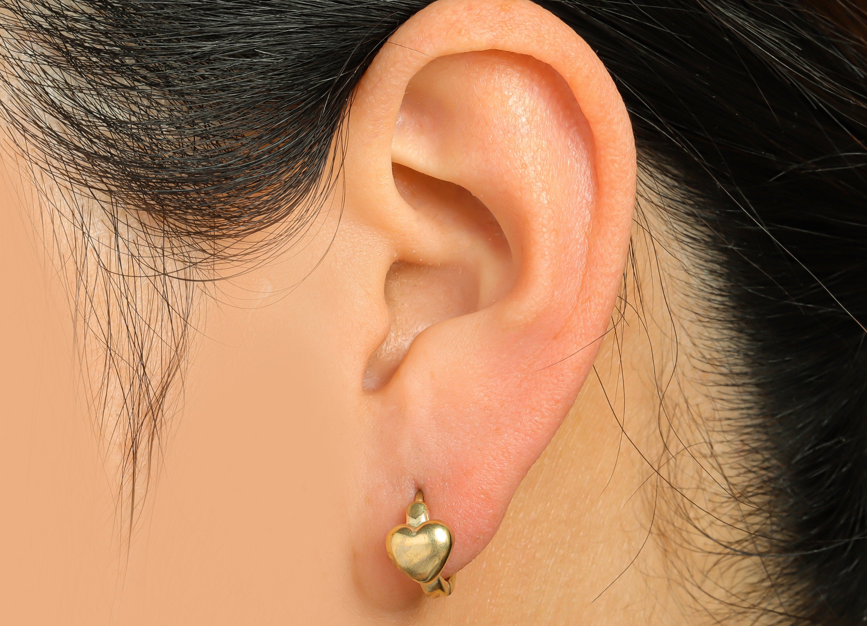 Brass Heart Huggie Hoop Earring - Raw Brass Round Hoop Wire Earring - Brass Cubic Heart Huggie Hoop Earring - 14.6x12.2x7.4mm - PP9803 - DOMEDBAZAAR