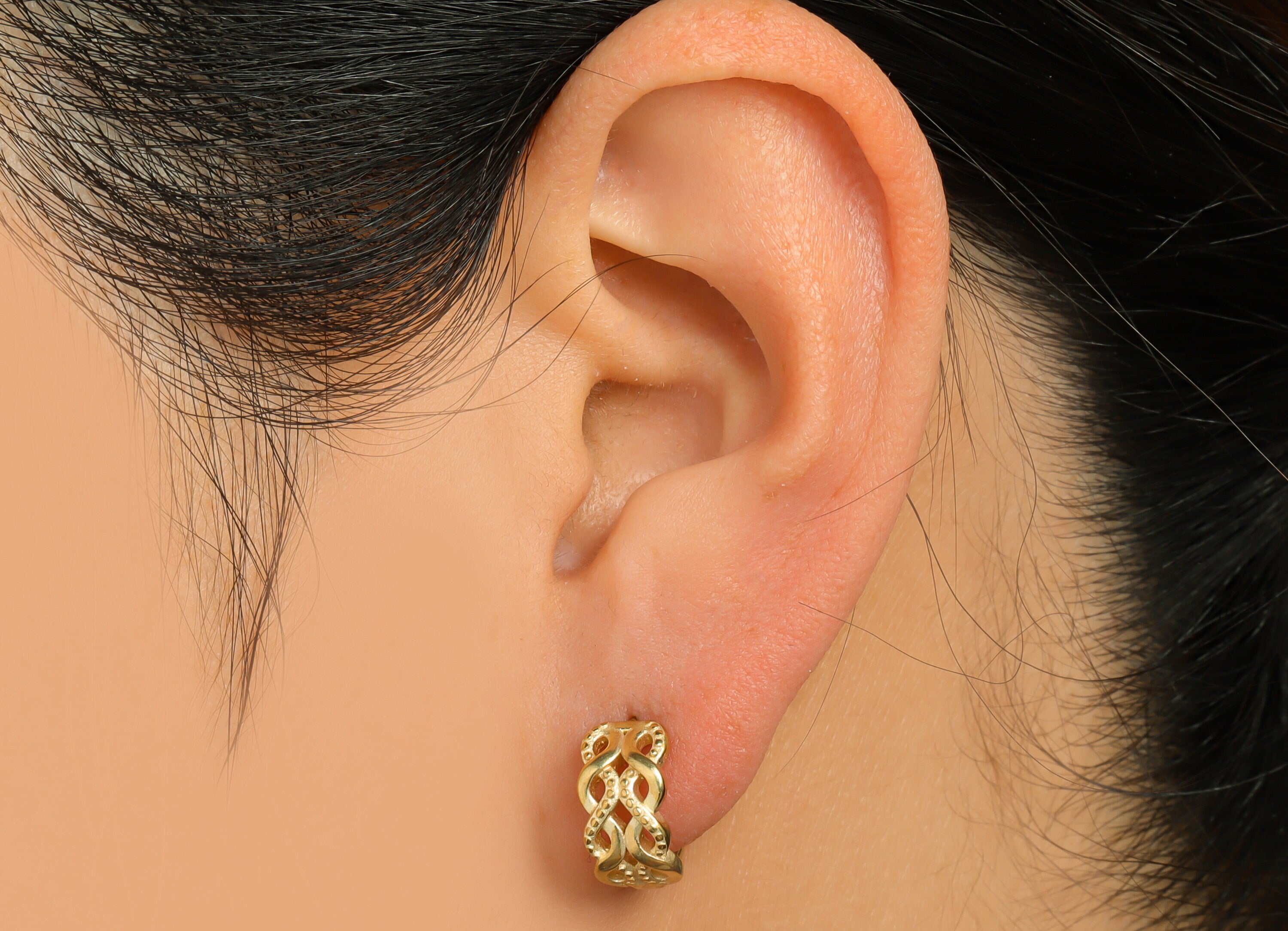 Brass Round Huggie Hoop Earring - Raw Brass Twisted Hoop Wire Earring - Brass Textured Huggie Hoop Earring - 14.1x13.3x6.7mm - PP9804 - DOMEDBAZAAR