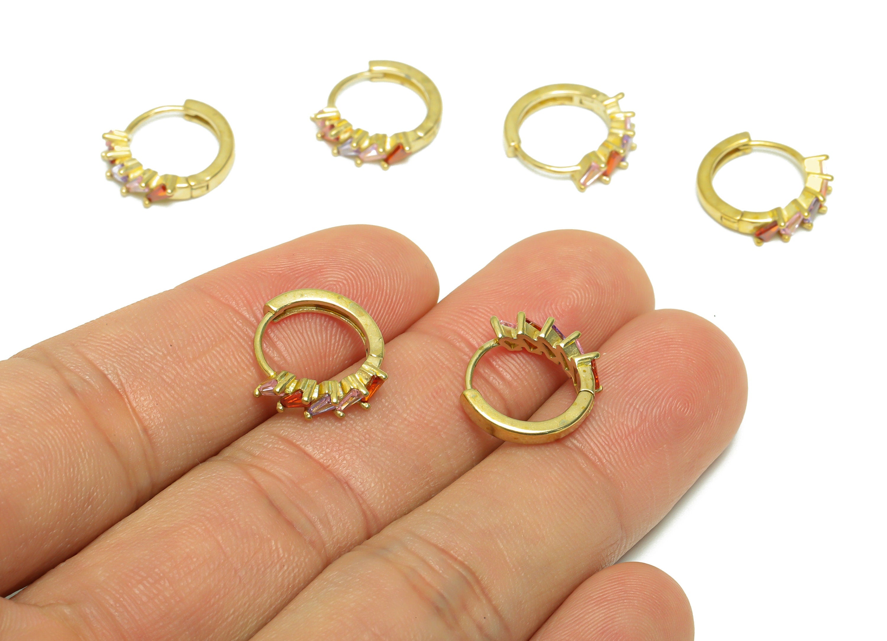 Brass Trapezoid Huggie Hoop Earring - Raw Brass Cubic Zircon Hoop Wire Earring - Rainbow CZ Zircon Huggie Hoop Earring - 15x13x3mm - PP9816 - DOMEDBAZAAR