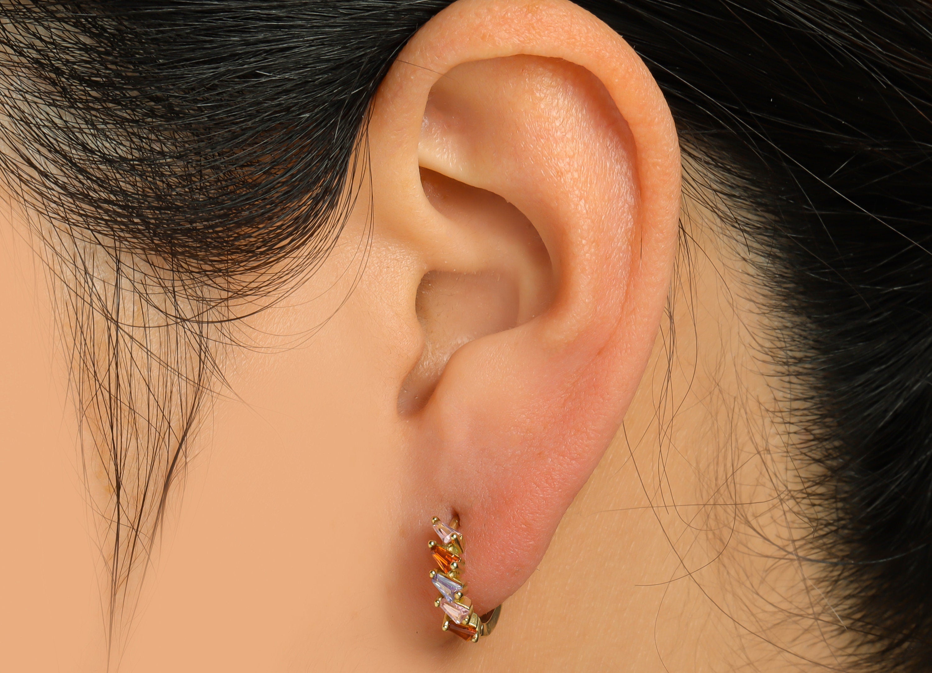 Brass Trapezoid Huggie Hoop Earring - Raw Brass Cubic Zircon Hoop Wire Earring - Rainbow CZ Zircon Huggie Hoop Earring - 15x13x3mm - PP9816 - DOMEDBAZAAR