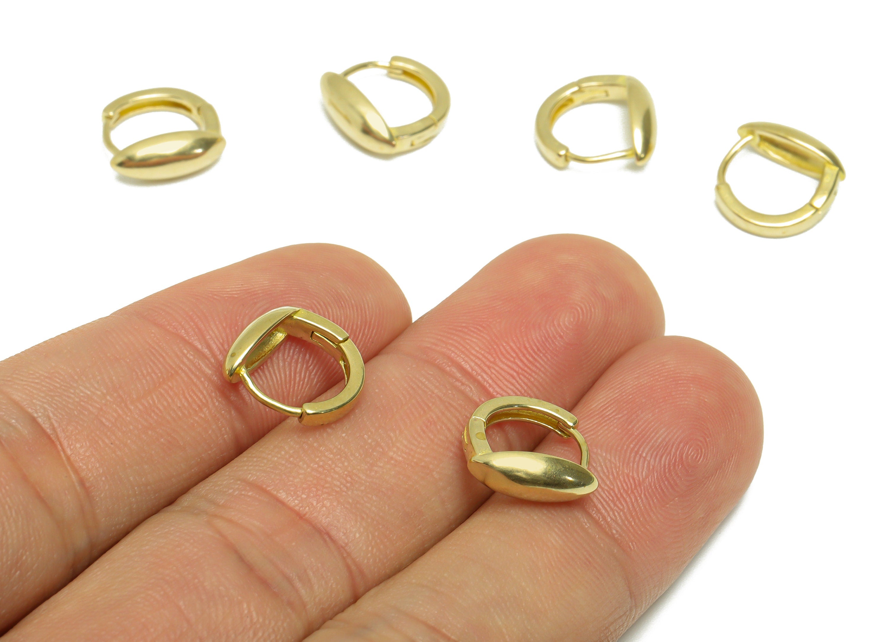 Brass Thick Huggie Hoop Earring - Raw Brass Marquise Hoop Wire Earring - Brass Geometry Huggie Hoop Earring - 11.3x11.7x4.6mm - PP9808 - DOMEDBAZAAR