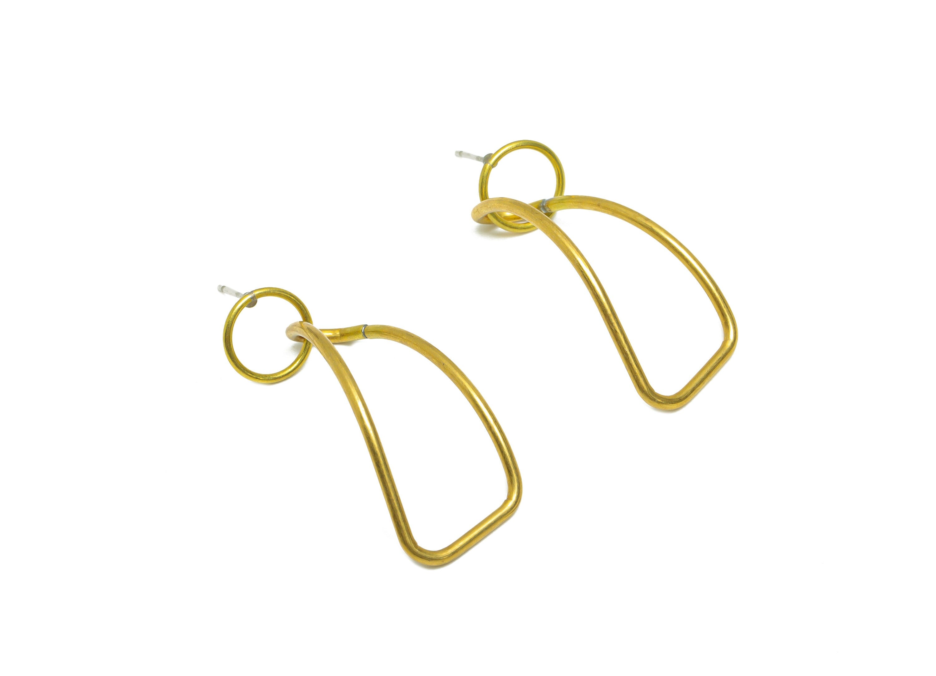 Brass Round Dangle Earring Stud - Raw Brass Twisted Wire Earring Post - Brass Curly Wire Circle Earring Post - 39.15x14.59x1.6mm - PP9921 - DOMEDBAZAAR
