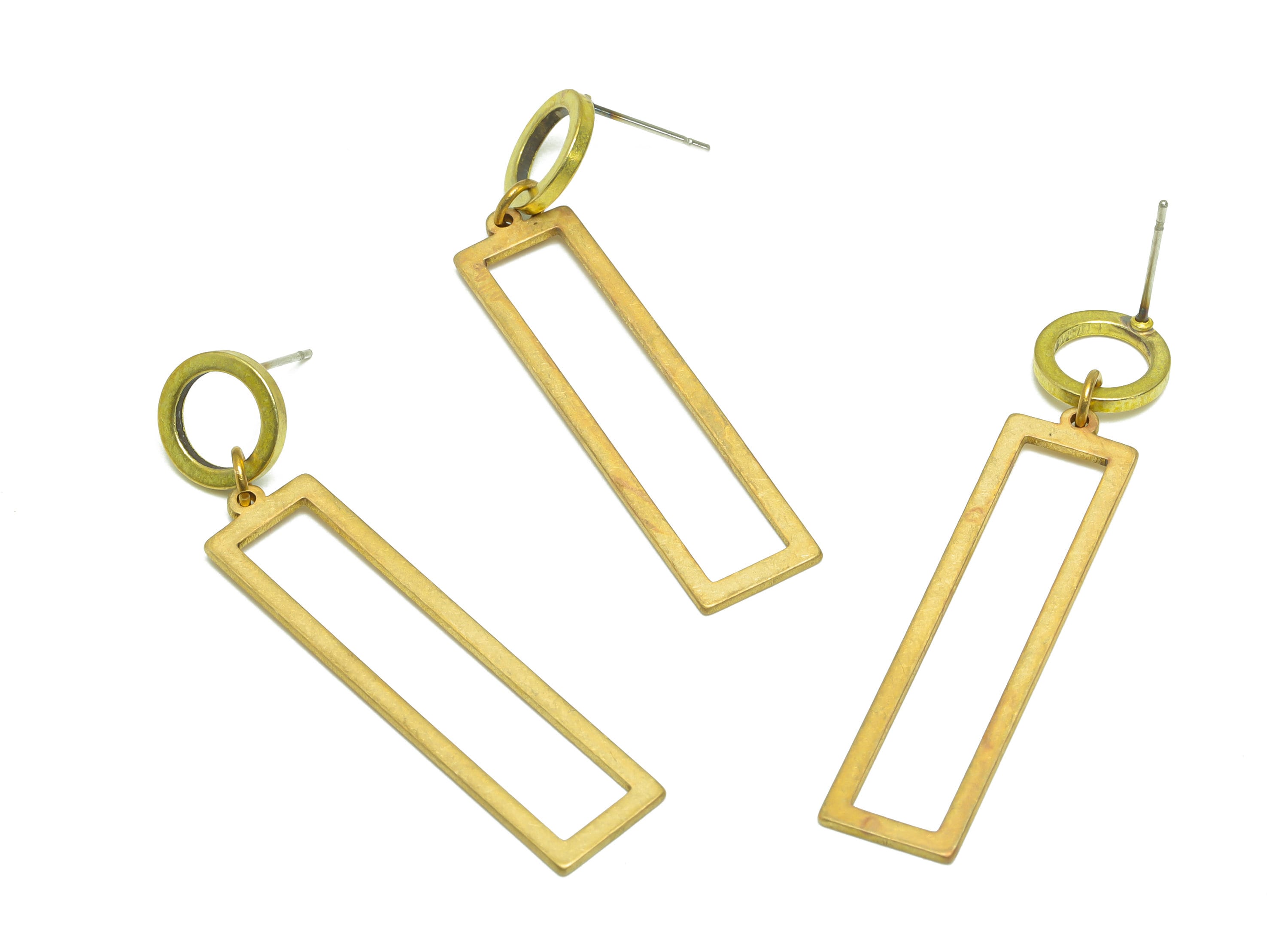 Brass Round Dangle Earring Stud - Raw Brass Rectangle Earring Post - Brass Rectangle Wire Earring Post - Dangle Post - 50x99.6x1mm - PP9939 - DOMEDBAZAAR