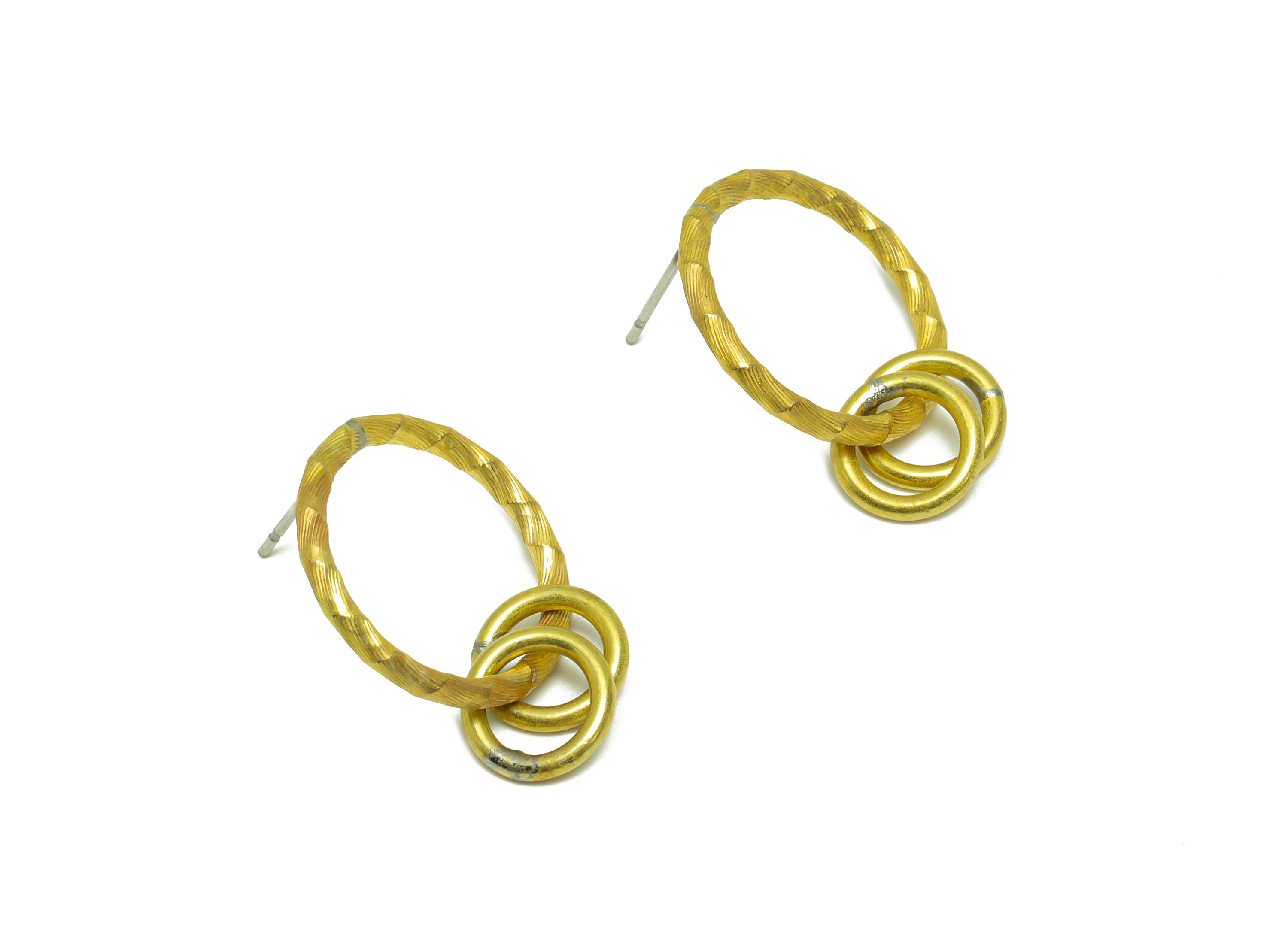 Brass Round Earring Stud - Raw Brass Textured Circle Earring Post - Brass Round Earring Post With Ring - Geometry Post - 24x18x1mm - PP9954 - DOMEDBAZAAR