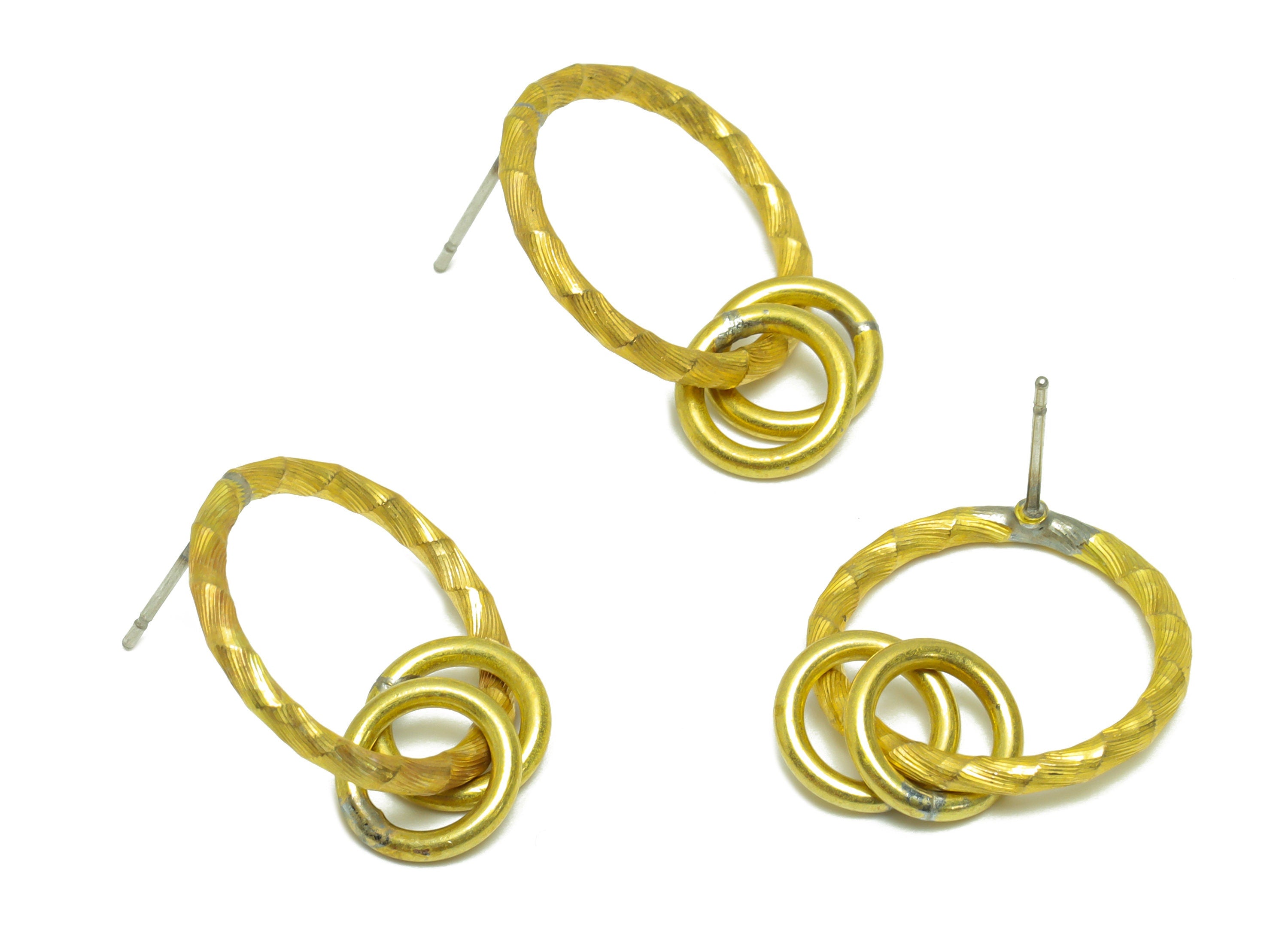 Brass Round Earring Stud - Raw Brass Textured Circle Earring Post - Brass Round Earring Post With Ring - Geometry Post - 24x18x1mm - PP9954 - DOMEDBAZAAR