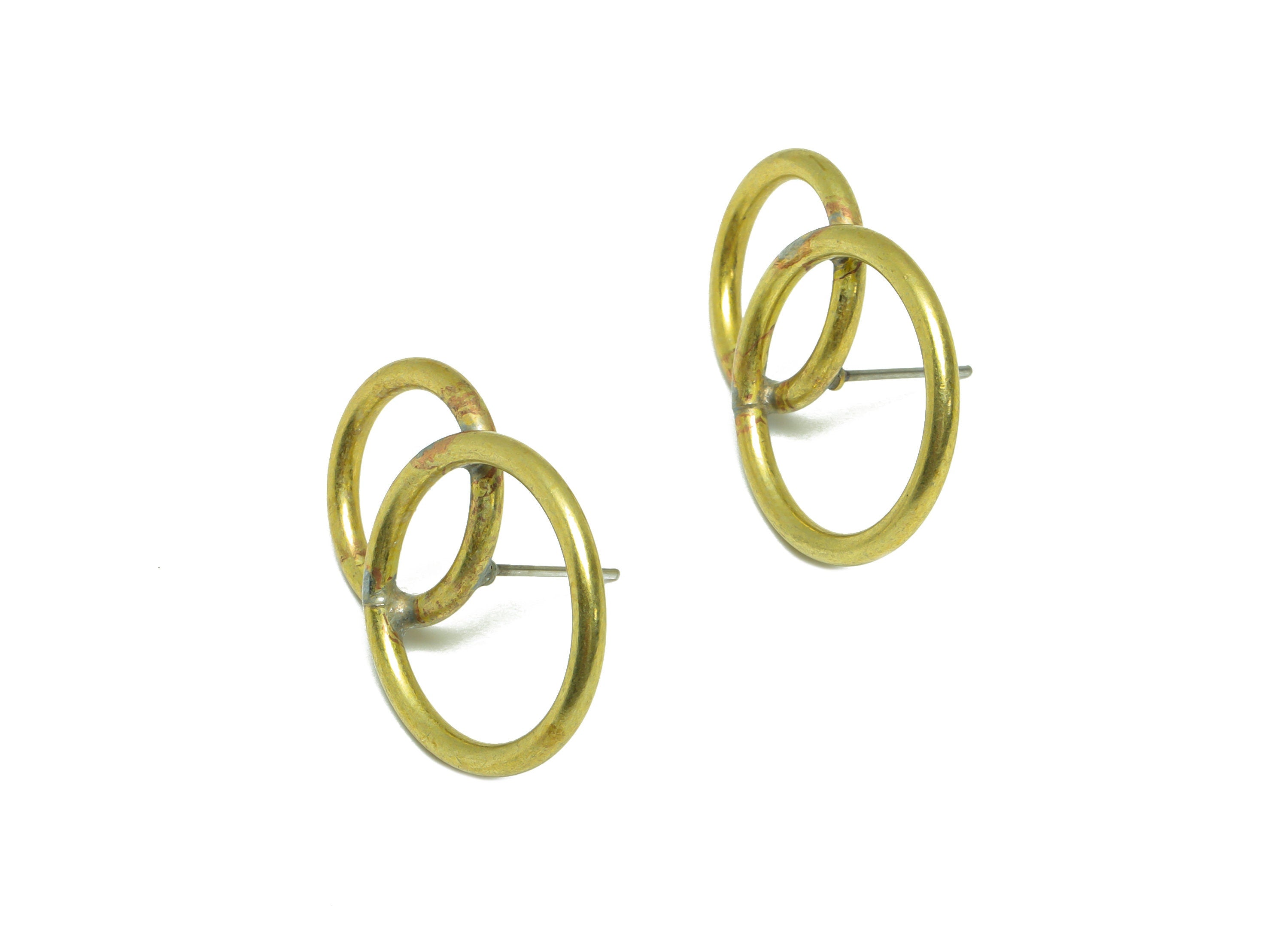 Brass Round Earring Stud - Raw Brass Double Circle Earring Post - Brass Round Earring Post - Geometry Earring Post - 28.82x20.2x2mm - PP9936 - DOMEDBAZAAR