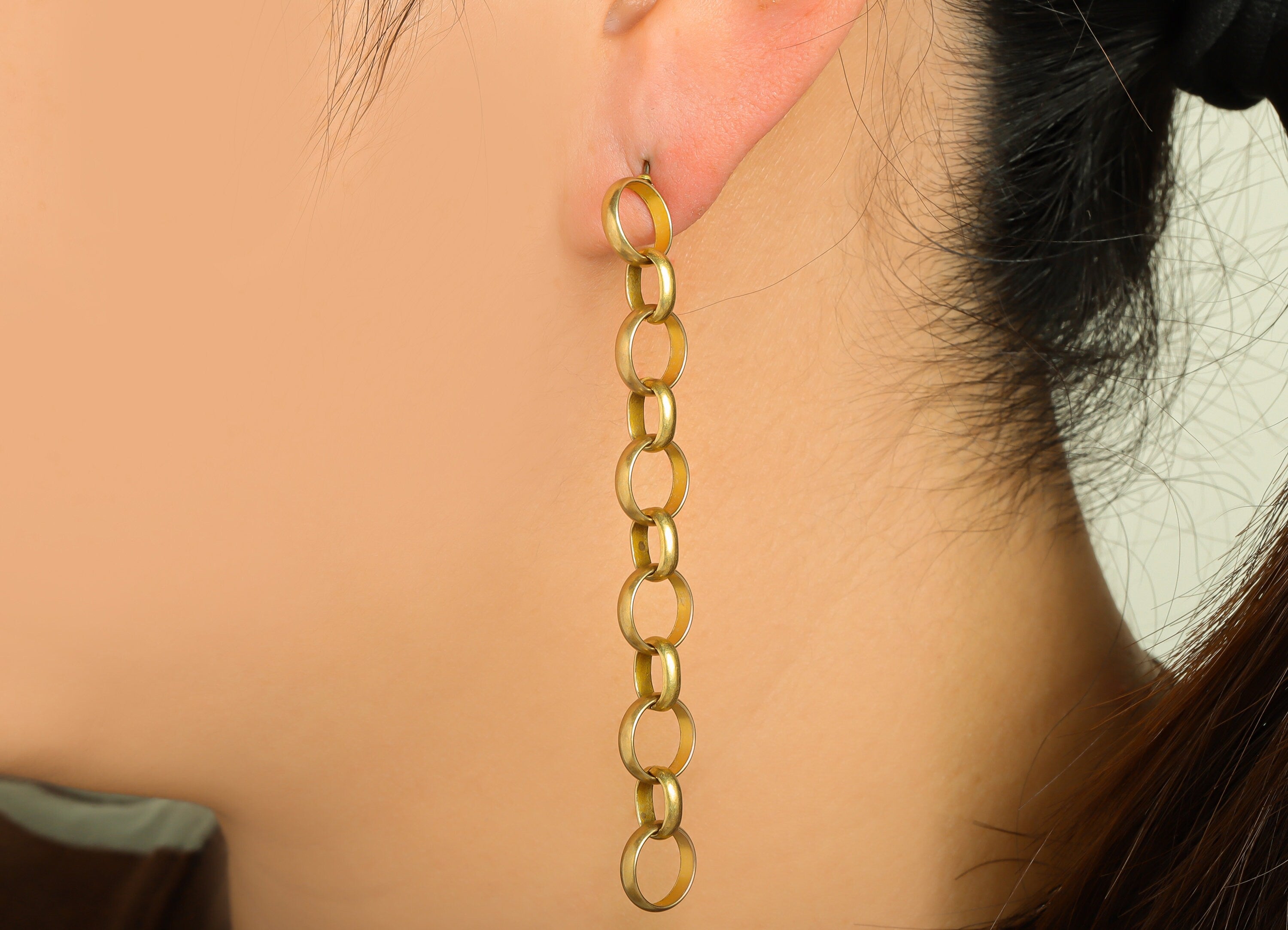 76mm Rolo Chain Dangle Earring - Raw Brass Round Chain Earring Post - Brass Oval Long Chain Earring Post - 76.12x9.77x2.3mm - PP9920 - DOMEDBAZAAR