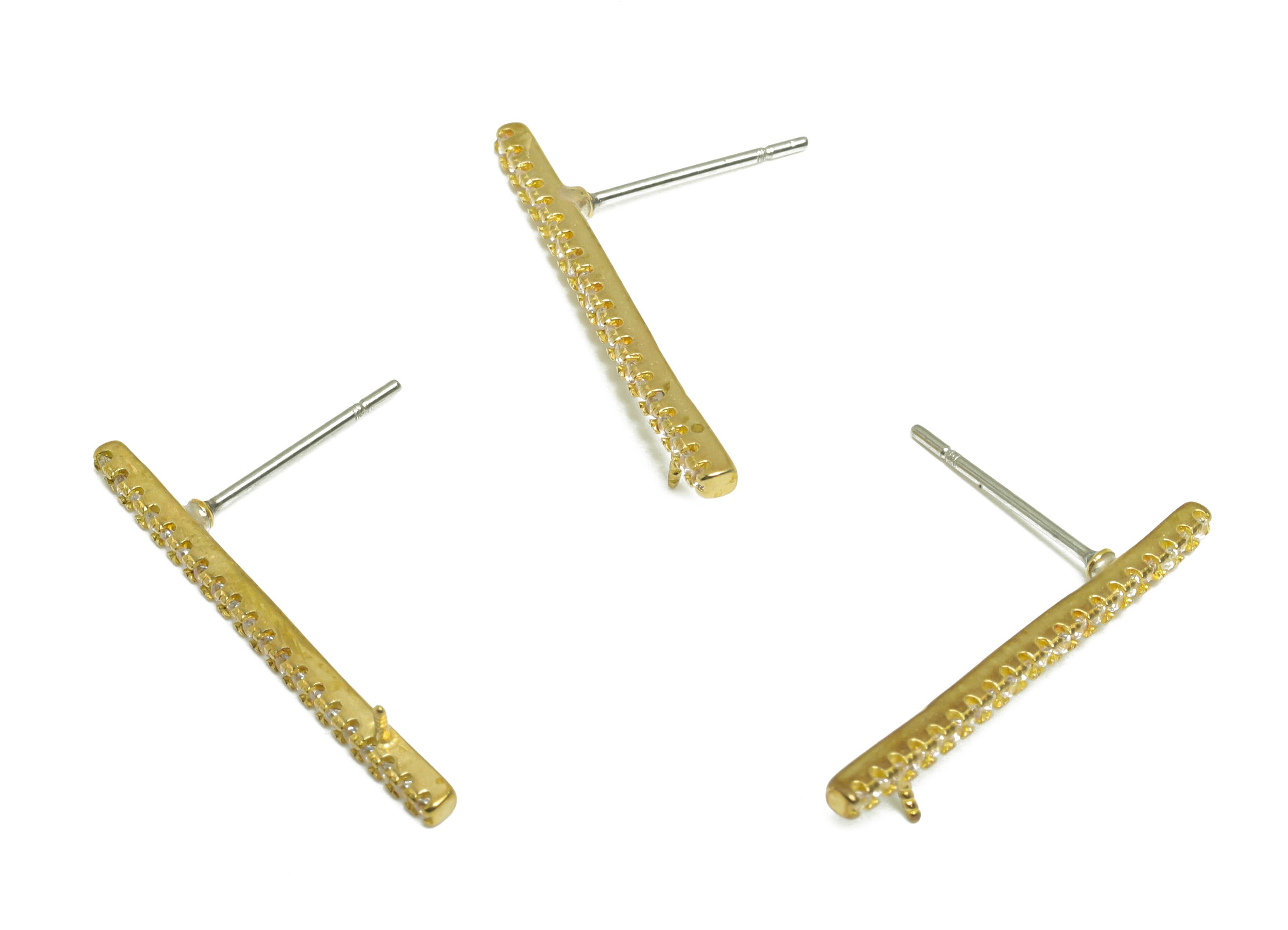 Brass CZ Rectangle Earring Stud - Raw Brass Cubic Zircon Stick Earring - Brass Earring Post - Pearl Setting for Earring - 25x4x2mm - PP9748 - DOMEDBAZAAR