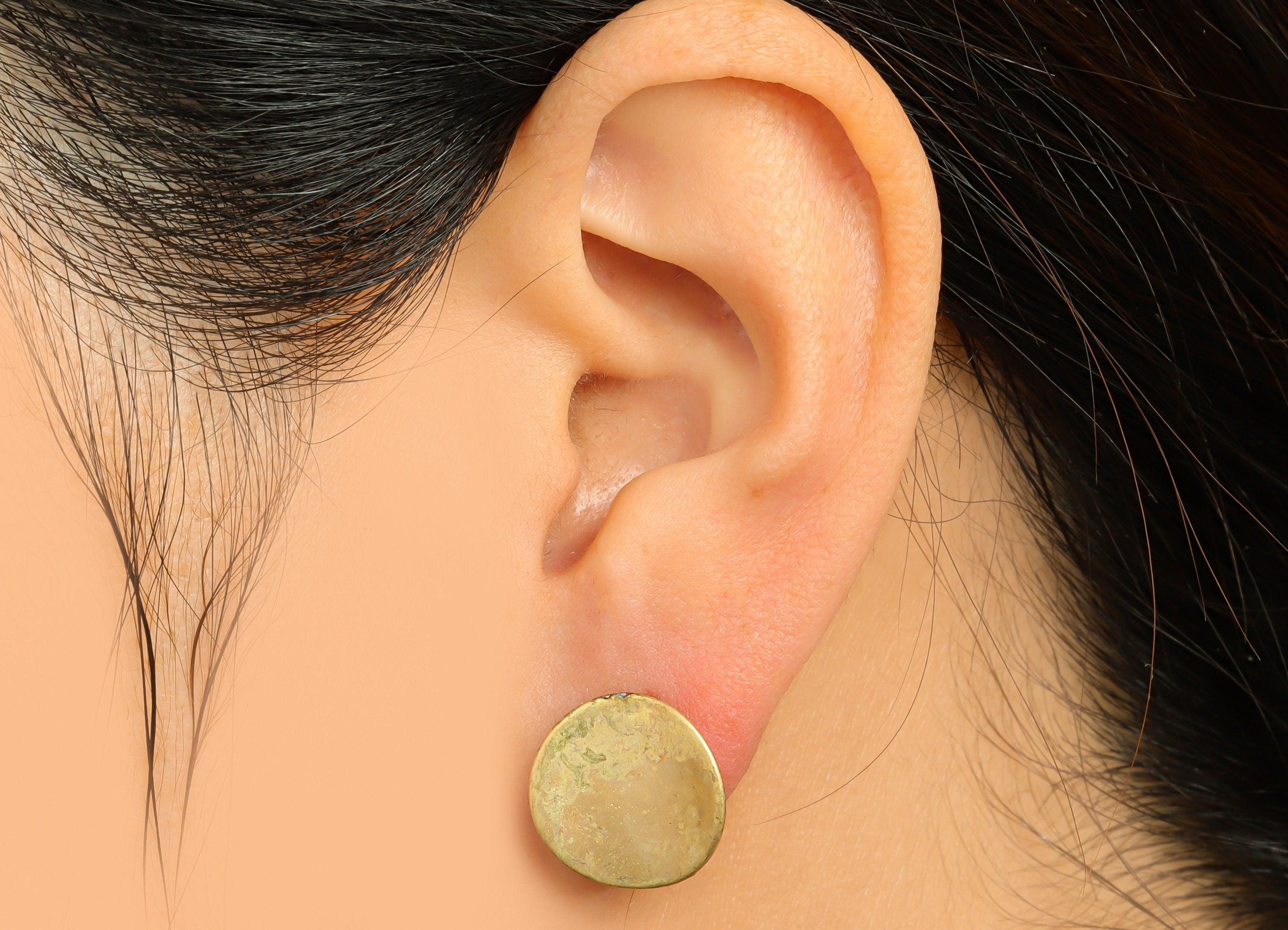 Brass Bent Round Earring Stud - Raw Brass Circle Earring Post - Brass Geometry Bent Earring Post - 15x14.7x1.1mm - PP9797 - DOMEDBAZAAR