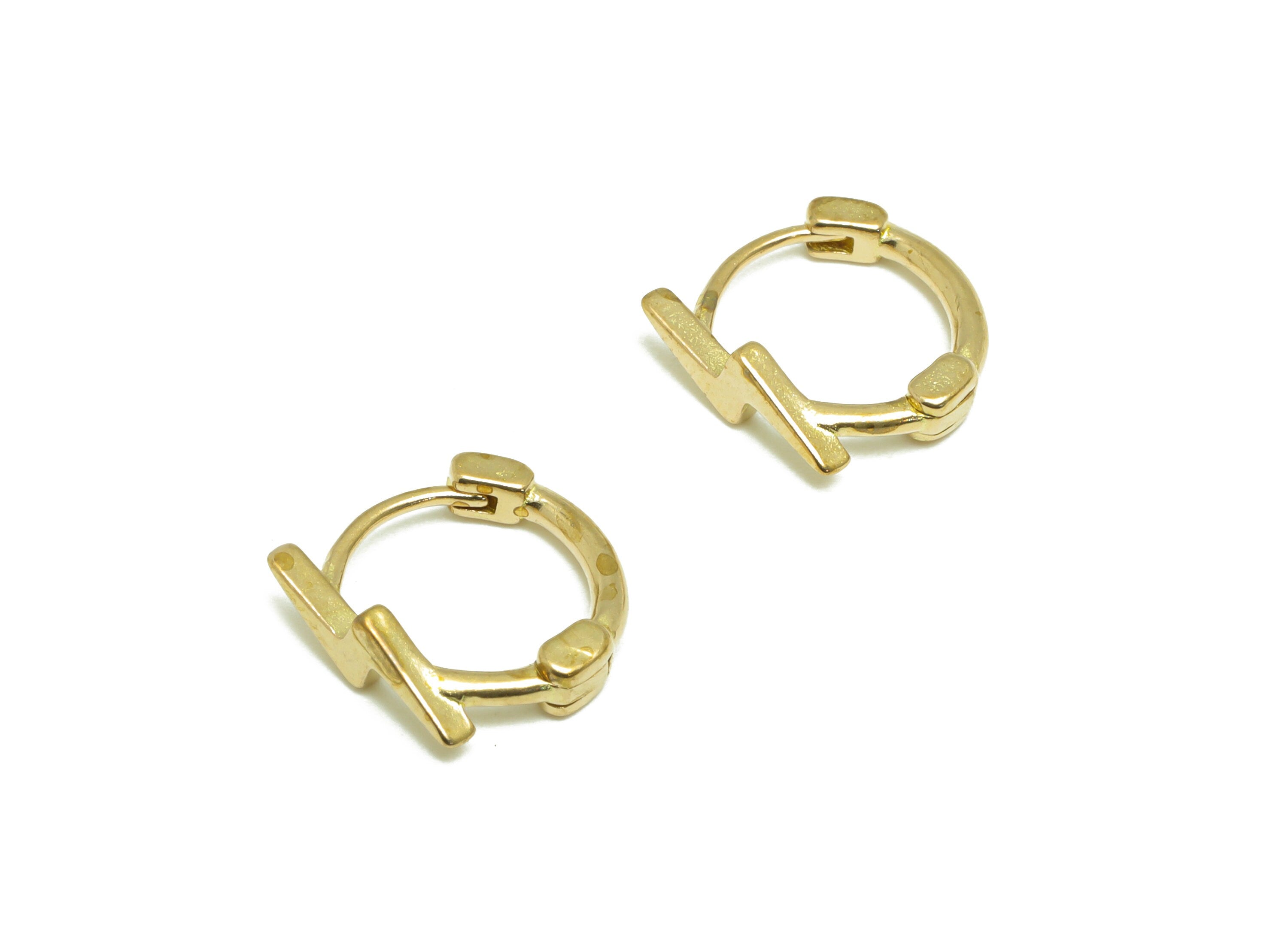Brass Lightning Huggie Hoop Earring - Raw Brass Dainty Lightning Bolt  Huggie Hoop Earrings - Brass Huggie Hoop - 11.5x11.8x3.55mm - PP9737 - DOMEDBAZAAR