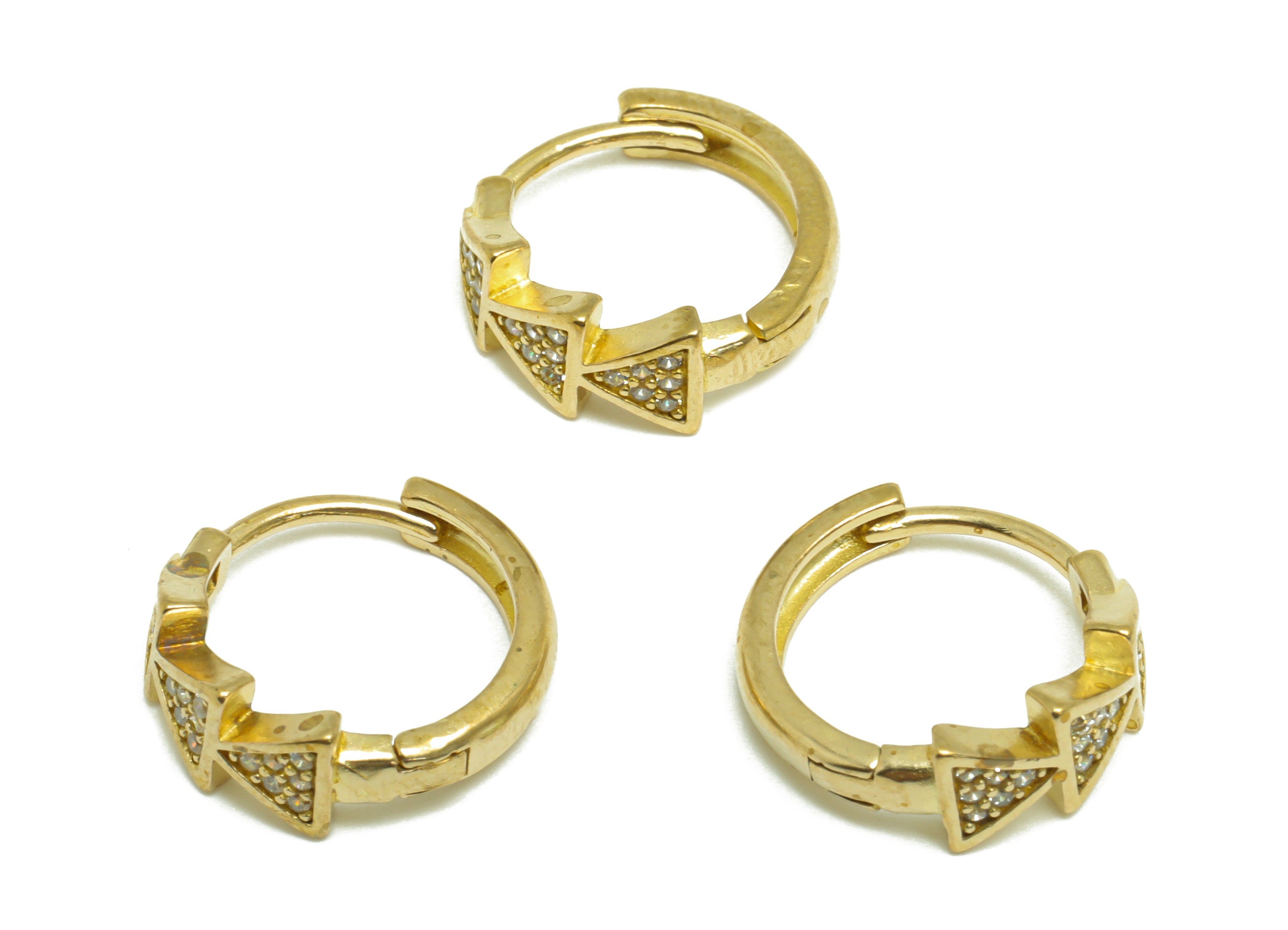 Brass Arrow CZ Huggie Hoop Earring - Raw Brass Round Wire Hoop Clasp Earring - Brass Cubic Zircon Hoop Earring - 15.4x14.3x5.8mm - PP9735 - DOMEDBAZAAR