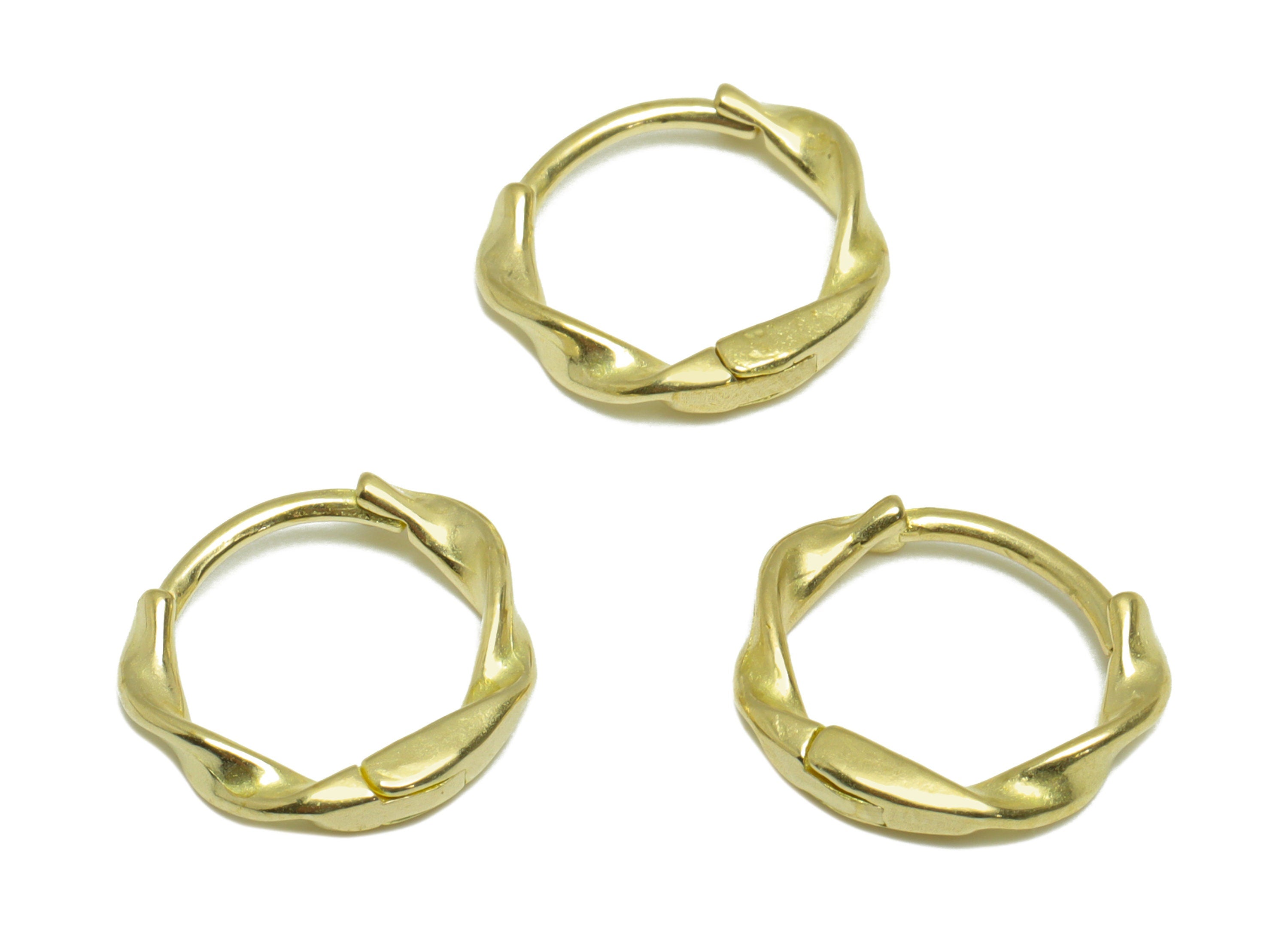 Brass Twisted Huggie Hoop Earring - Raw Brass Curly Hoop Huggie Earring - Brass Circle Hoop Earring - 13.2x11.6x2.4mm - PP9788 - DOMEDBAZAAR