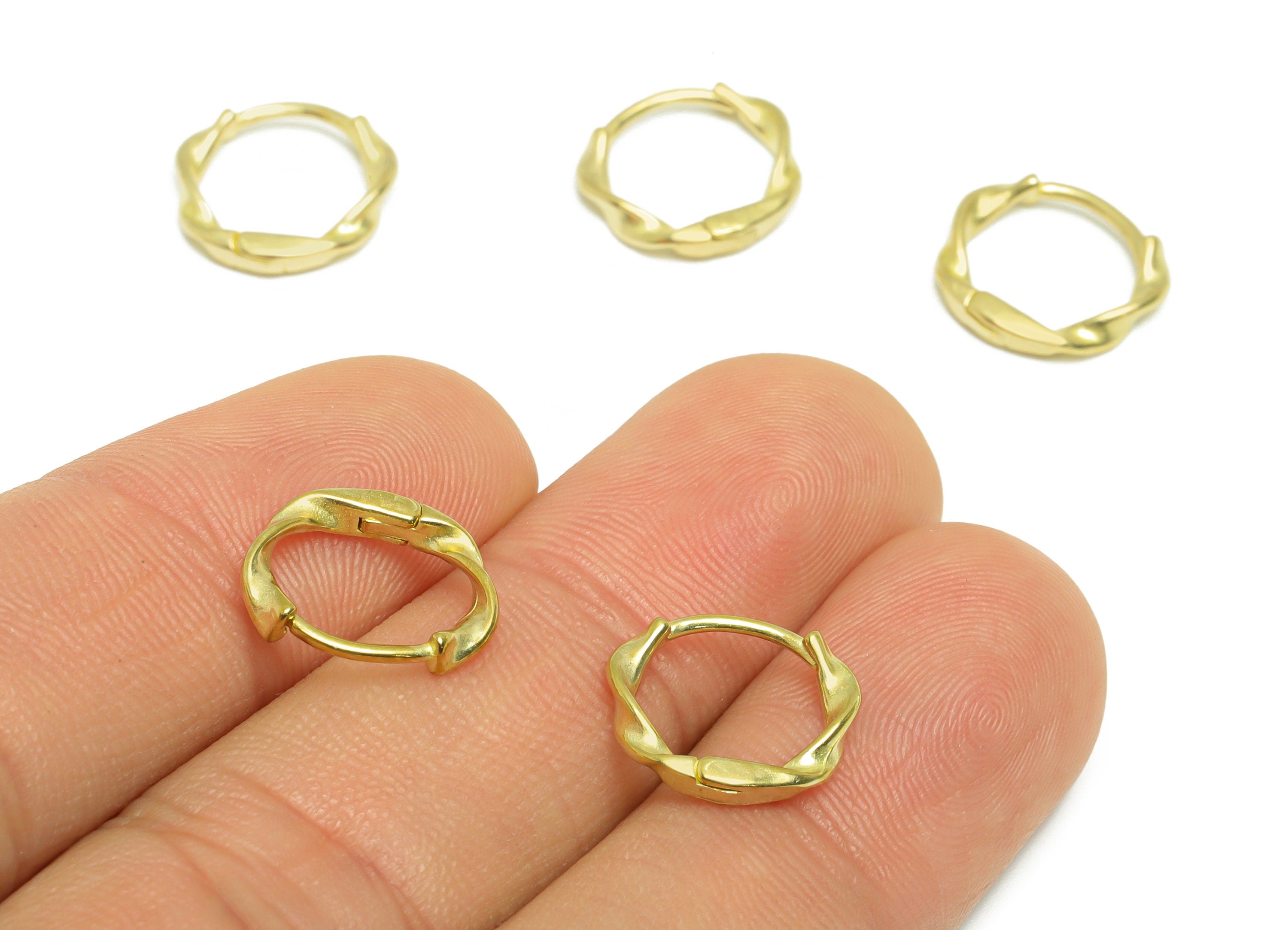 Brass Twisted Huggie Hoop Earring - Raw Brass Curly Hoop Huggie Earring - Brass Circle Hoop Earring - 13.2x11.6x2.4mm - PP9788 - DOMEDBAZAAR
