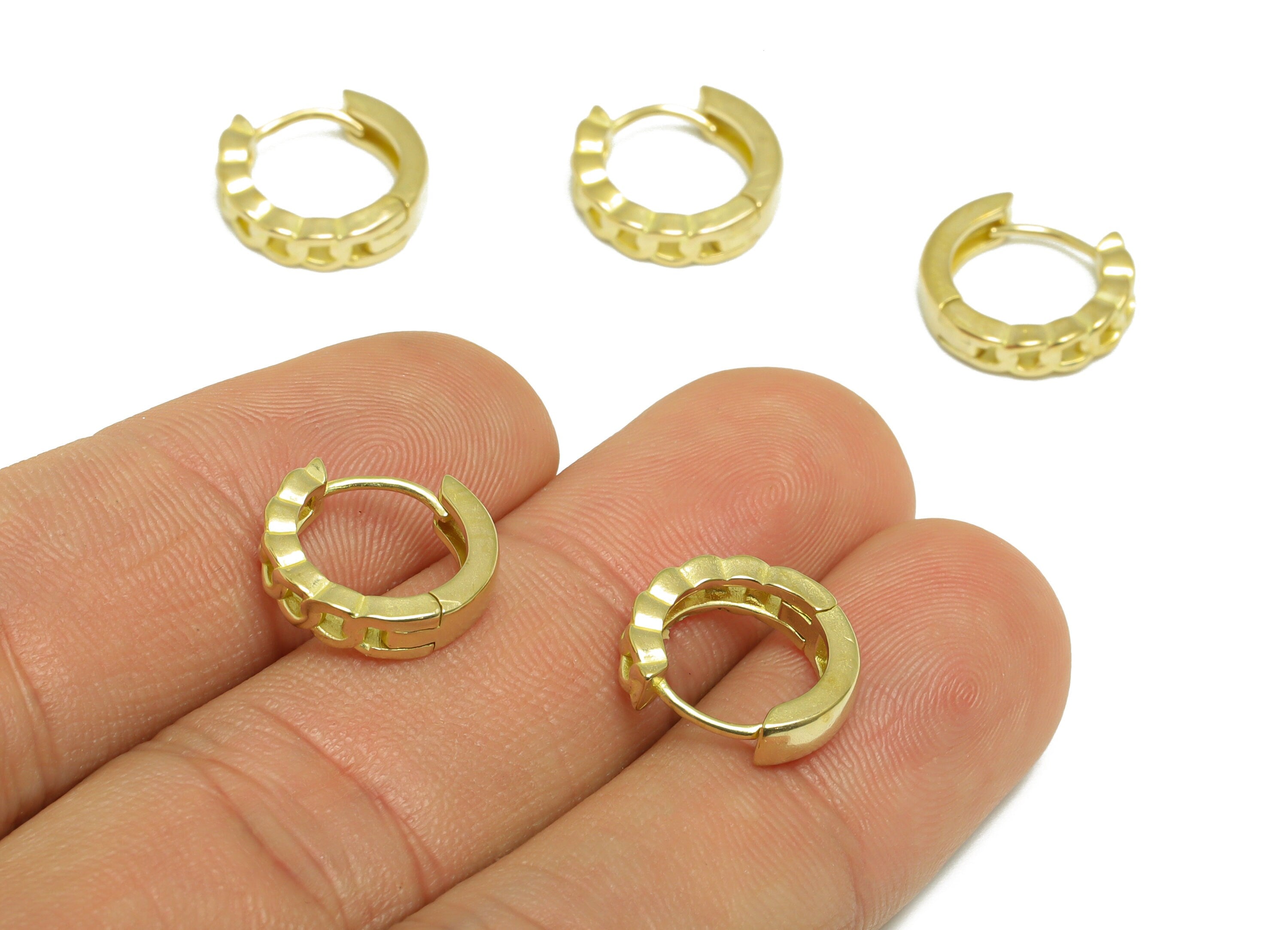Brass Rope Chain Huggie Hoop Earring - Raw Brass Chian Hoop Huggie Earring - Brass Round Clasp Hoop Earring - 13.6x12.4x3.4mm - PP9752 - DOMEDBAZAAR