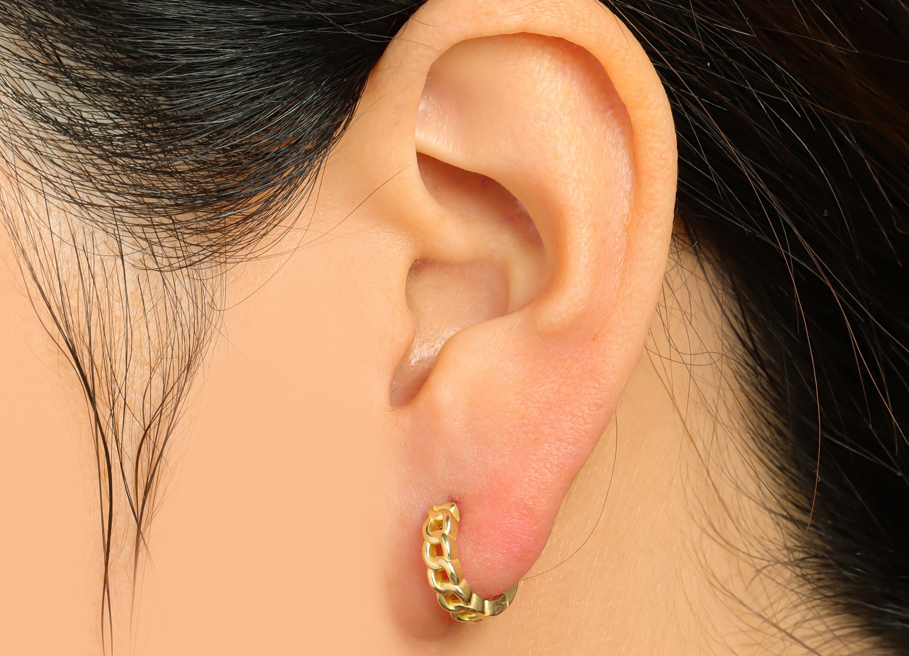 Brass Rope Chain Huggie Hoop Earring - Raw Brass Chian Hoop Huggie Earring - Brass Round Clasp Hoop Earring - 13.6x12.4x3.4mm - PP9752 - DOMEDBAZAAR