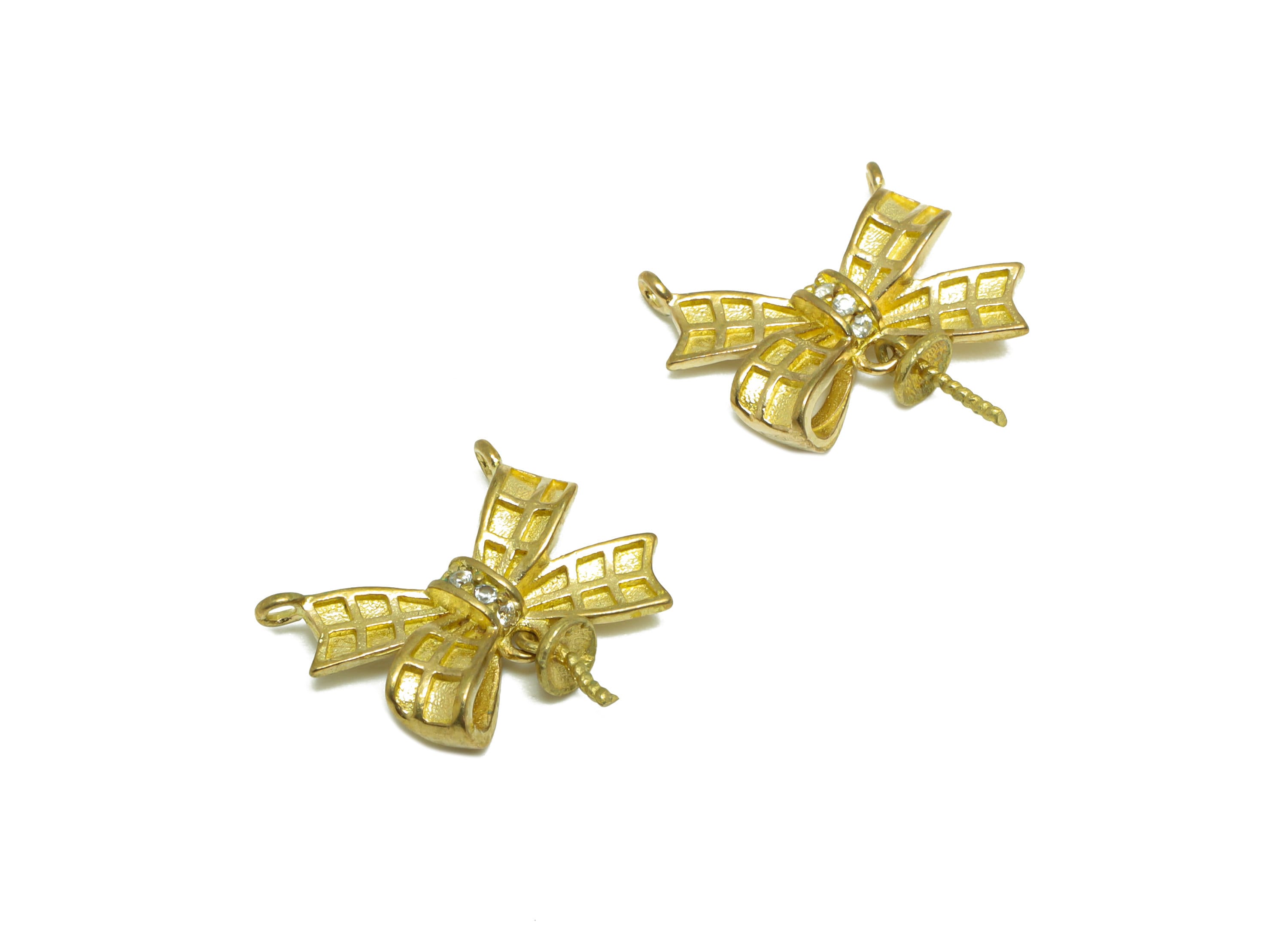 CZ Butterfly Bow Earring Pendant - Raw Brass Cubic Zircon Earring For Necklace - Brass Setting Bead Earring Pendant - 14.2x11.4x3mm - PP9718 - DOMEDBAZAAR
