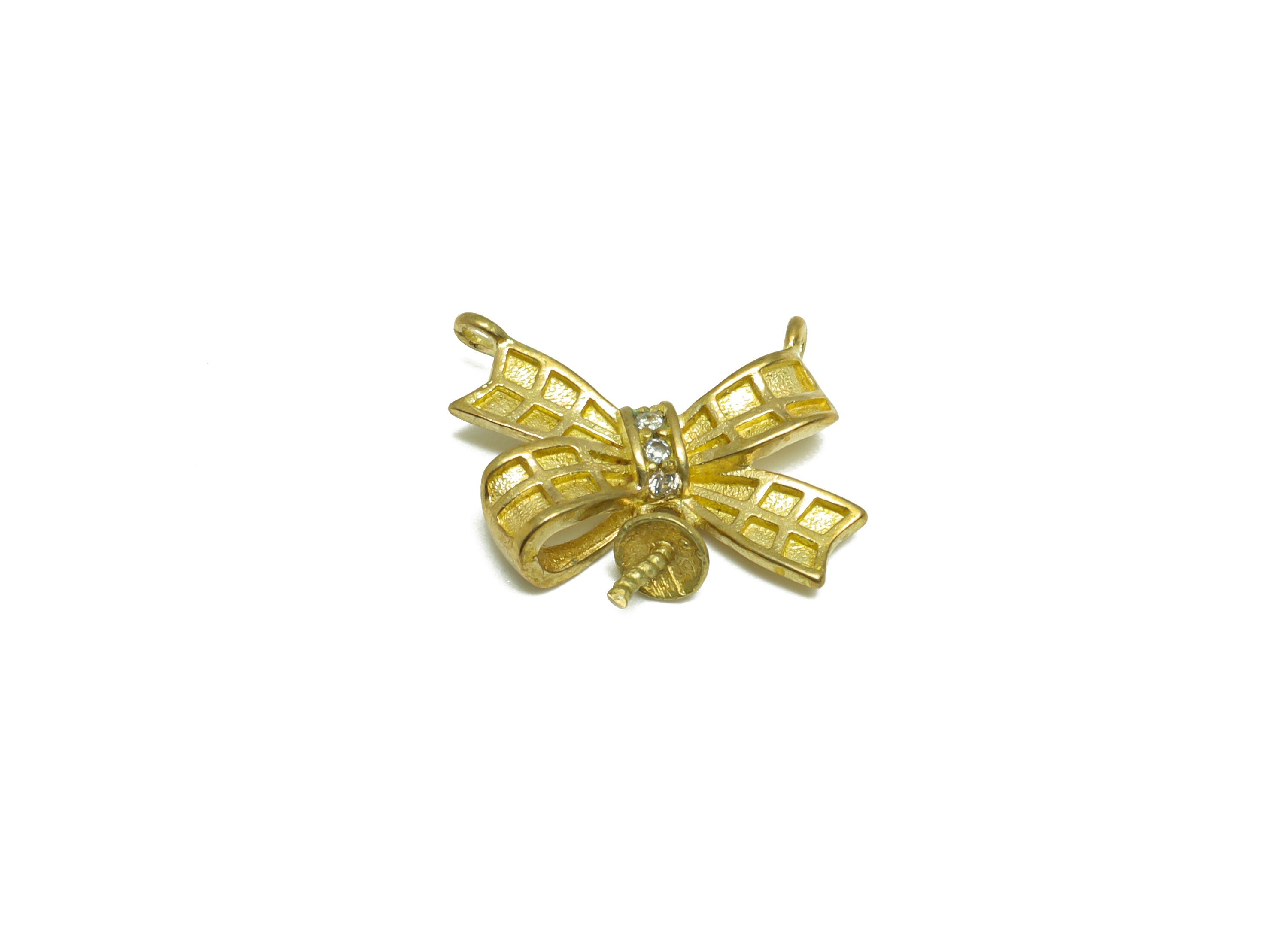 CZ Butterfly Bow Earring Pendant - Raw Brass Cubic Zircon Earring For Necklace - Brass Setting Bead Earring Pendant - 14.2x11.4x3mm - PP9718 - DOMEDBAZAAR