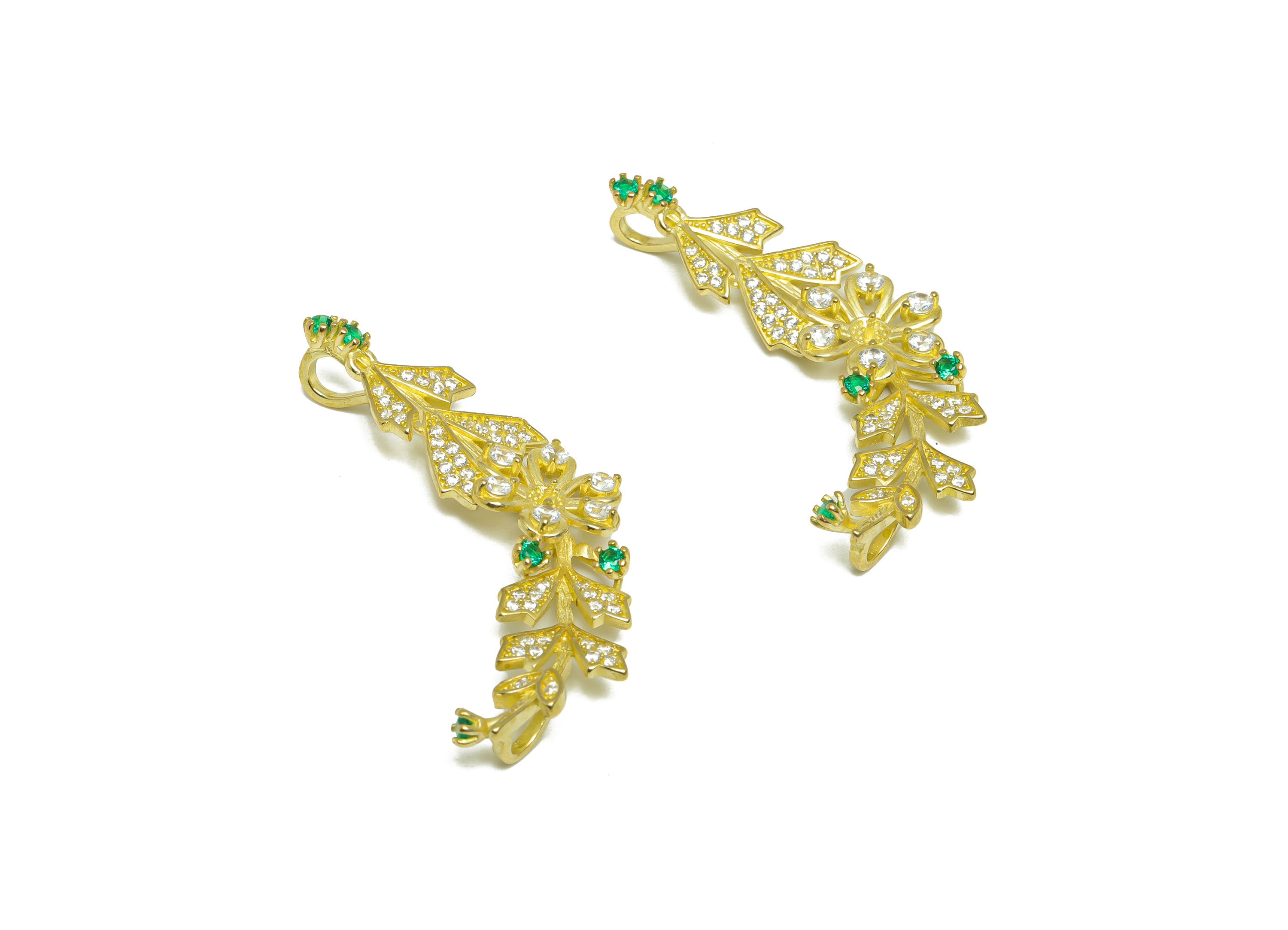 Brass CZ Flower Leaf Charm - Raw Brass Vintage Antique Branch Cubic Zircon Pendant - Brass Setting Bead For Necklace - 44.8x20x8mm - PP9776 - DOMEDBAZAAR