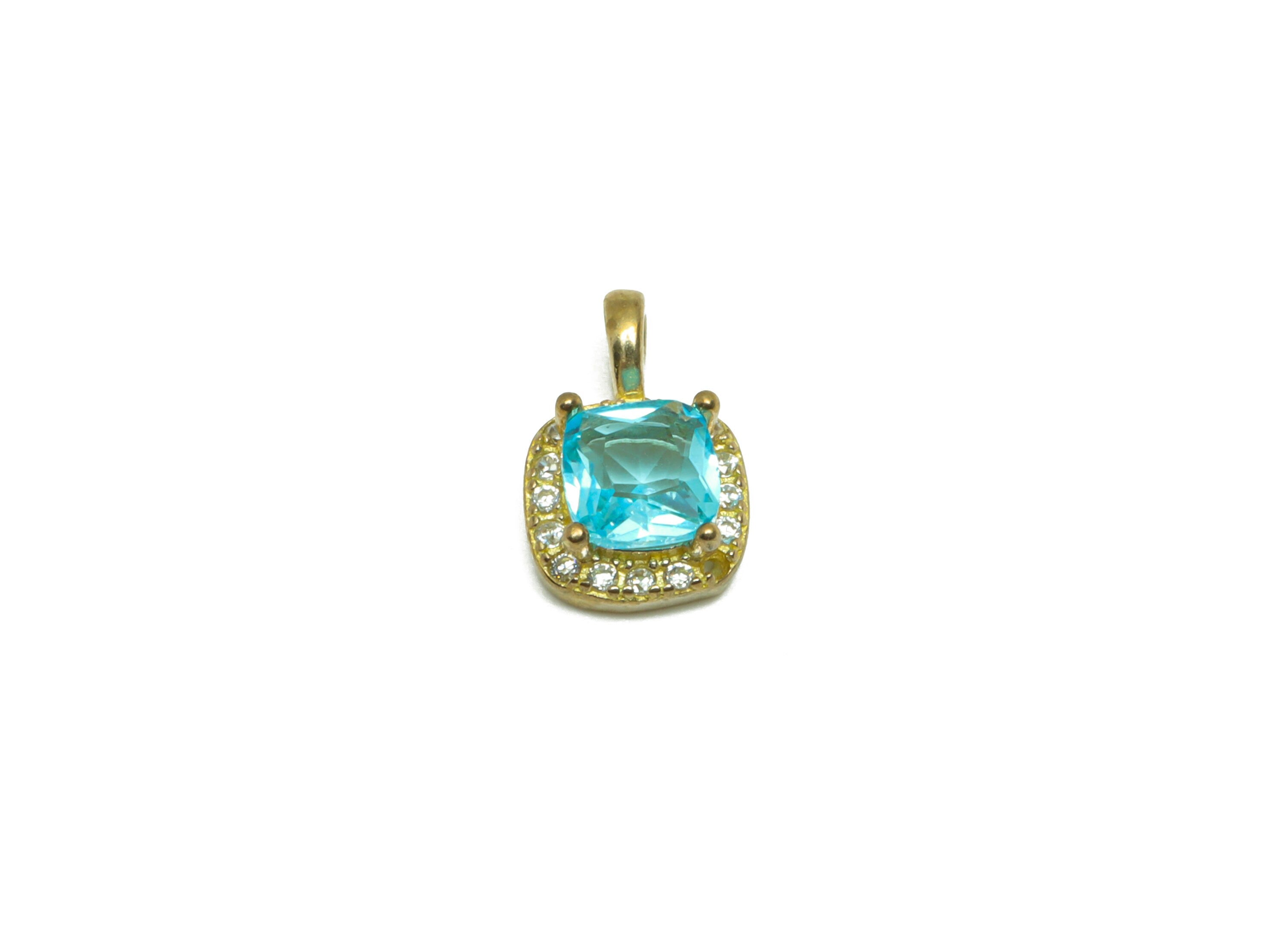 Brass CZ Square Earring Charm - Raw Brass Blue Earring Pendant - Brass Cubic Zircon Earring Charm - Bracelet Bead - 11x7.3x4.13mm - PP9761 - DOMEDBAZAAR
