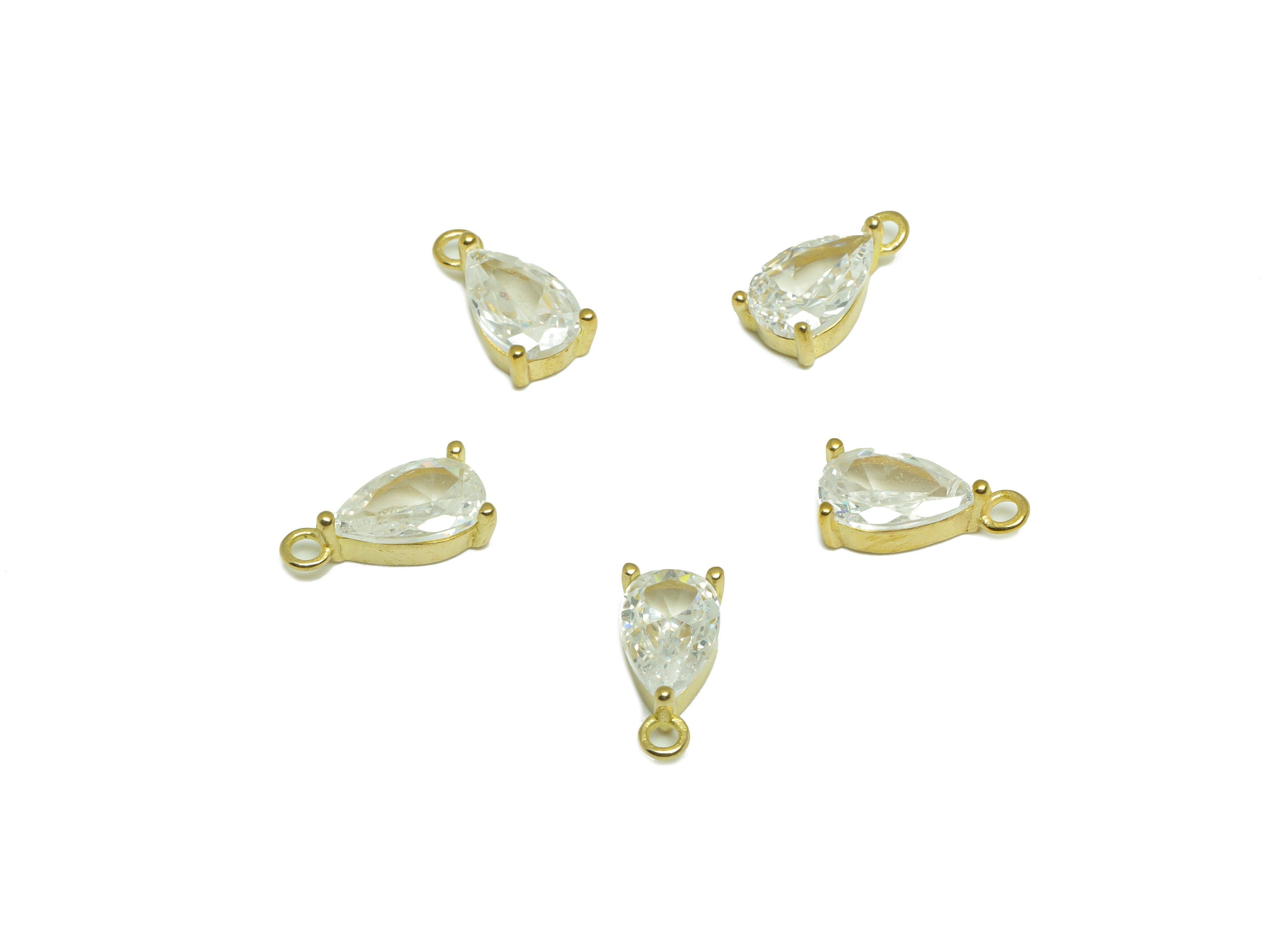 Brass CZ Teardrop Earring Charm - Raw Brass Drop Earring Pendant - Brass Cubic Zircon Earring Charm - Bracelet Bead - 10.8x5.54x3mm - PP9704 - DOMEDBAZAAR