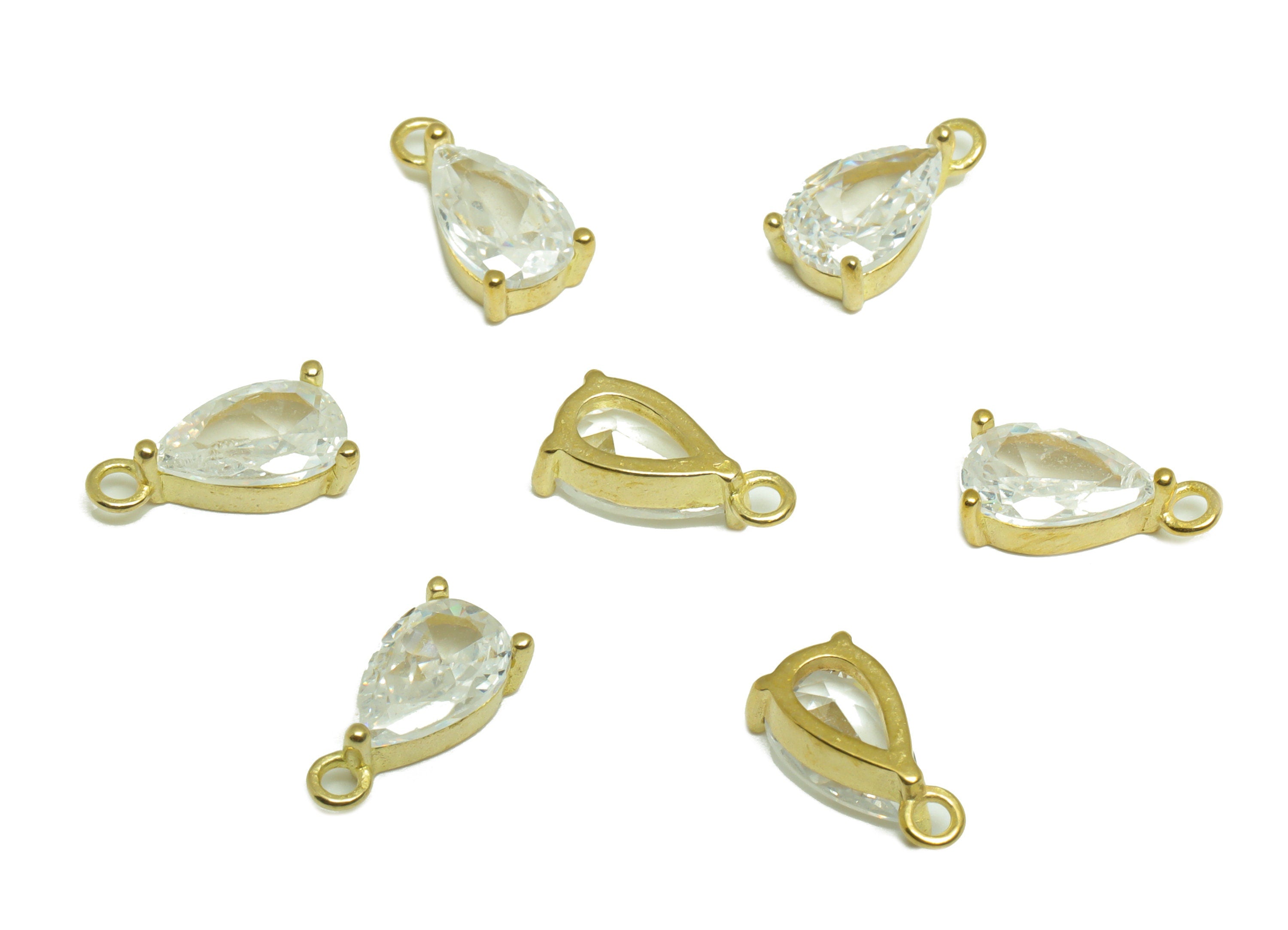 Brass CZ Teardrop Earring Charm - Raw Brass Drop Earring Pendant - Brass Cubic Zircon Earring Charm - Bracelet Bead - 10.8x5.54x3mm - PP9704 - DOMEDBAZAAR
