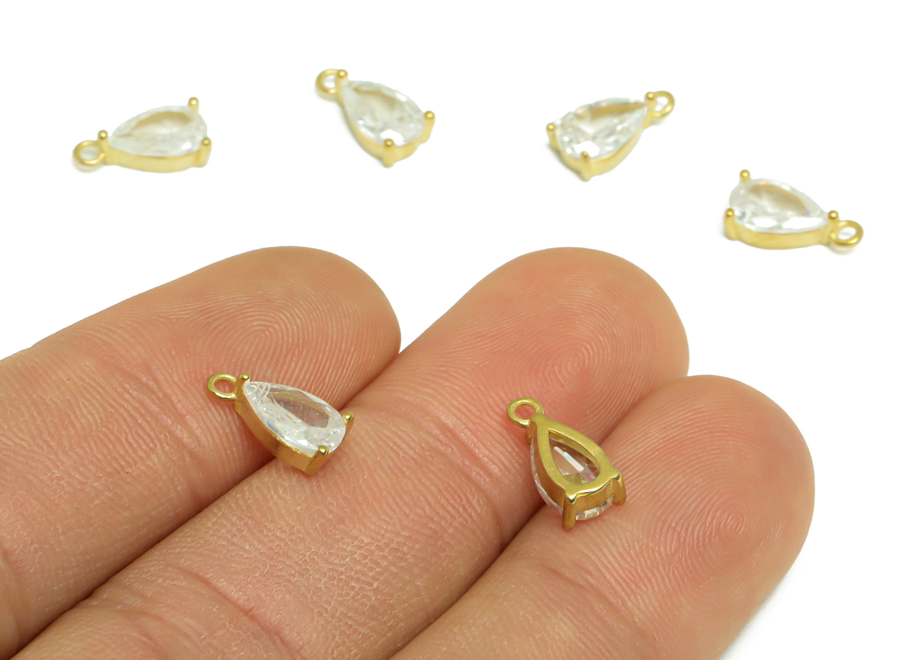 Brass CZ Teardrop Earring Charm - Raw Brass Drop Earring Pendant - Brass Cubic Zircon Earring Charm - Bracelet Bead - 10.8x5.54x3mm - PP9704 - DOMEDBAZAAR
